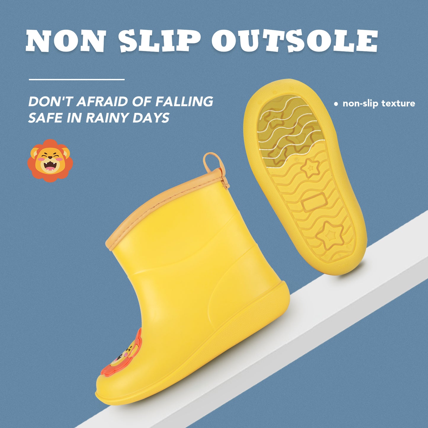 kids-toddler yellow lion rain boots