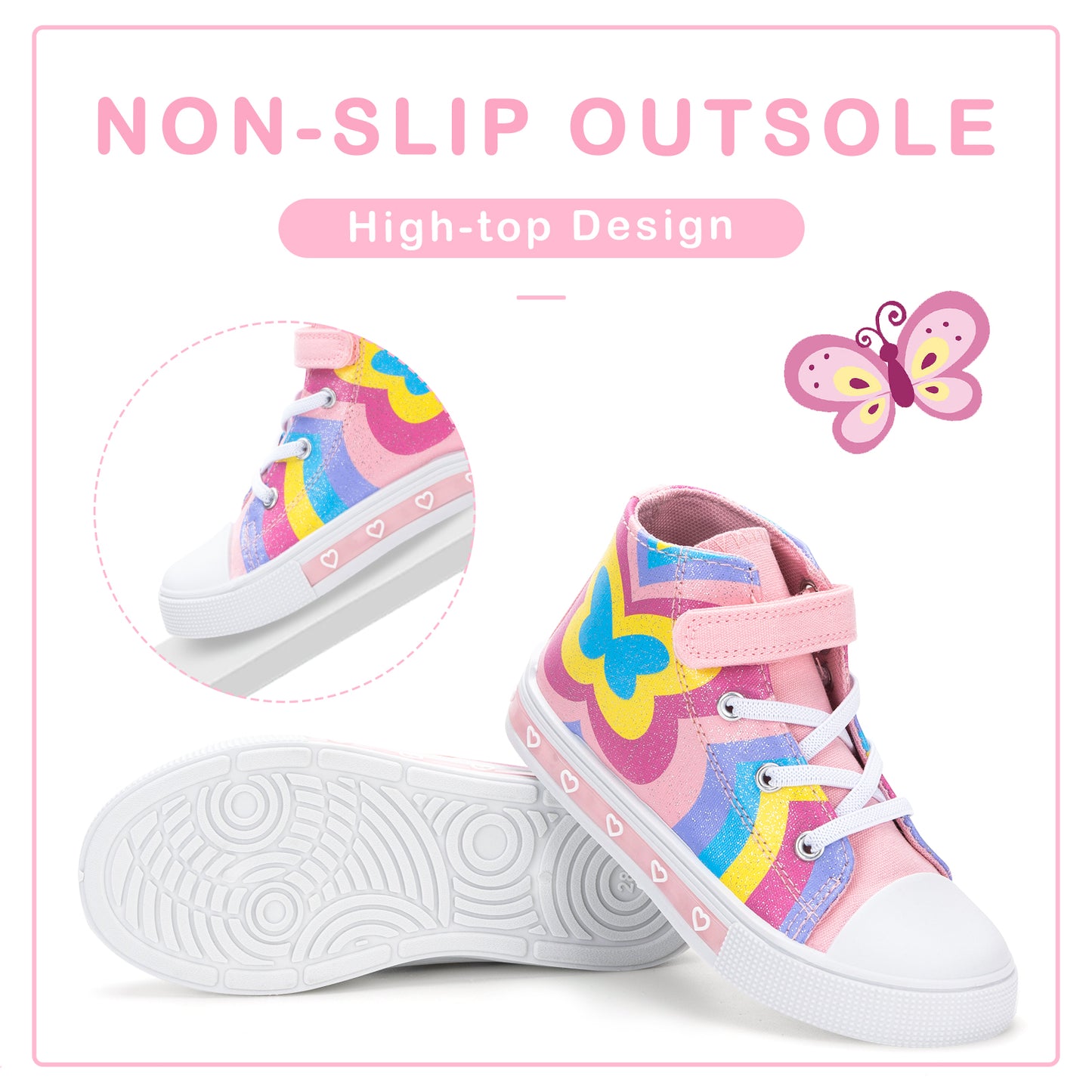 velcro kaleidoscope butterfly light up high top canvas sneakers