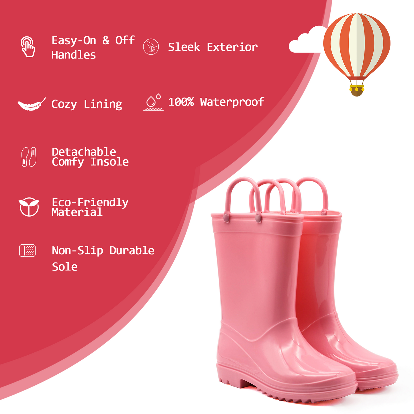 toddler kids solid pink rain boots