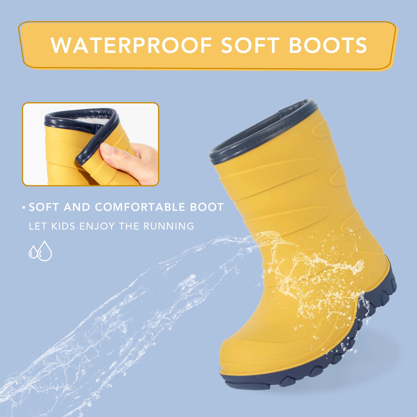 yellow insulated winter rain boots
