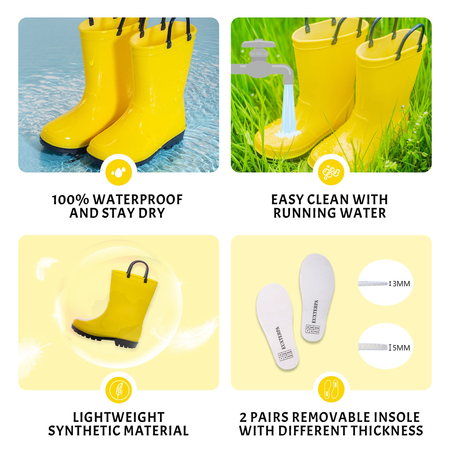 toddler kids contrast yellow rain boots
