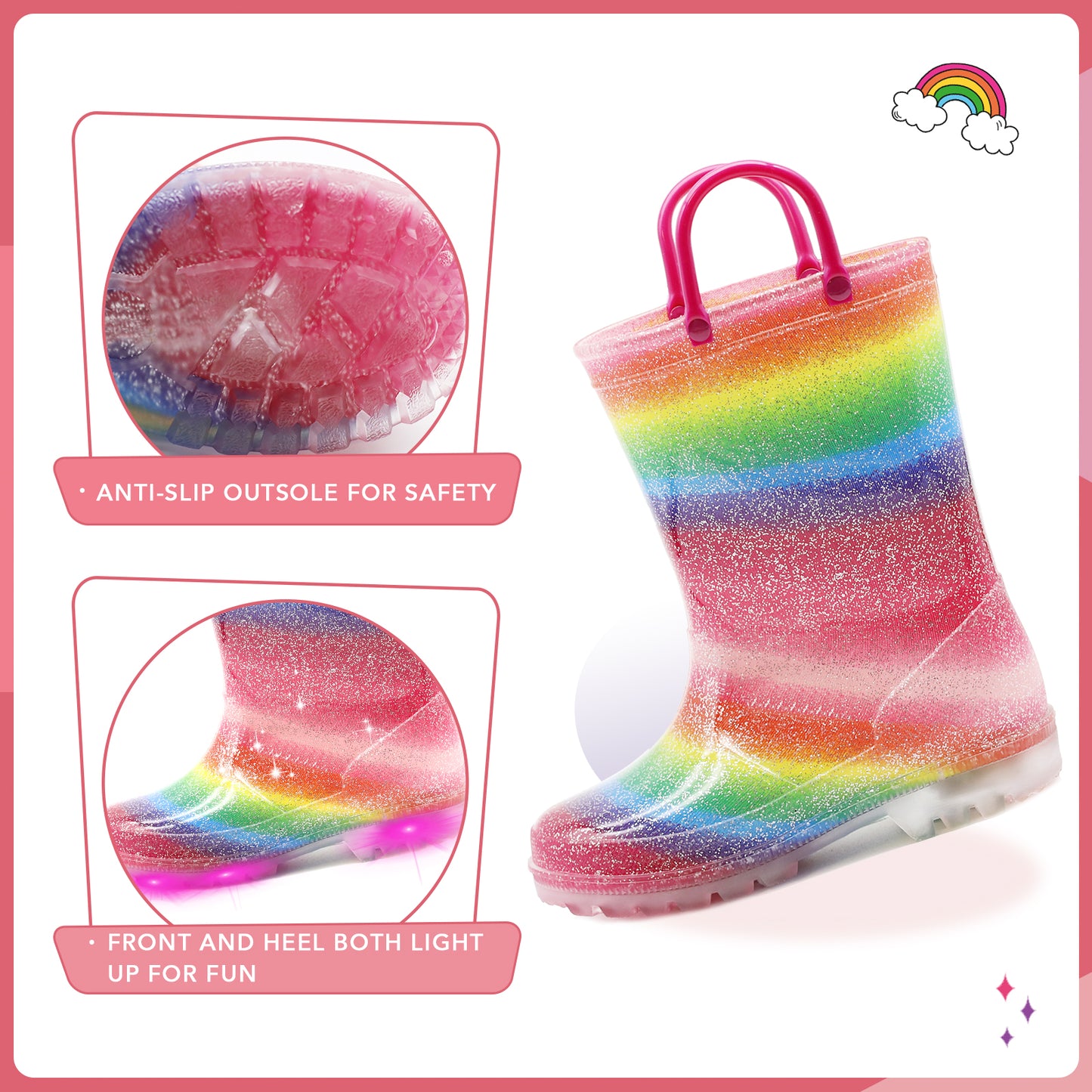 light up kids rain boots with handles - funcoo