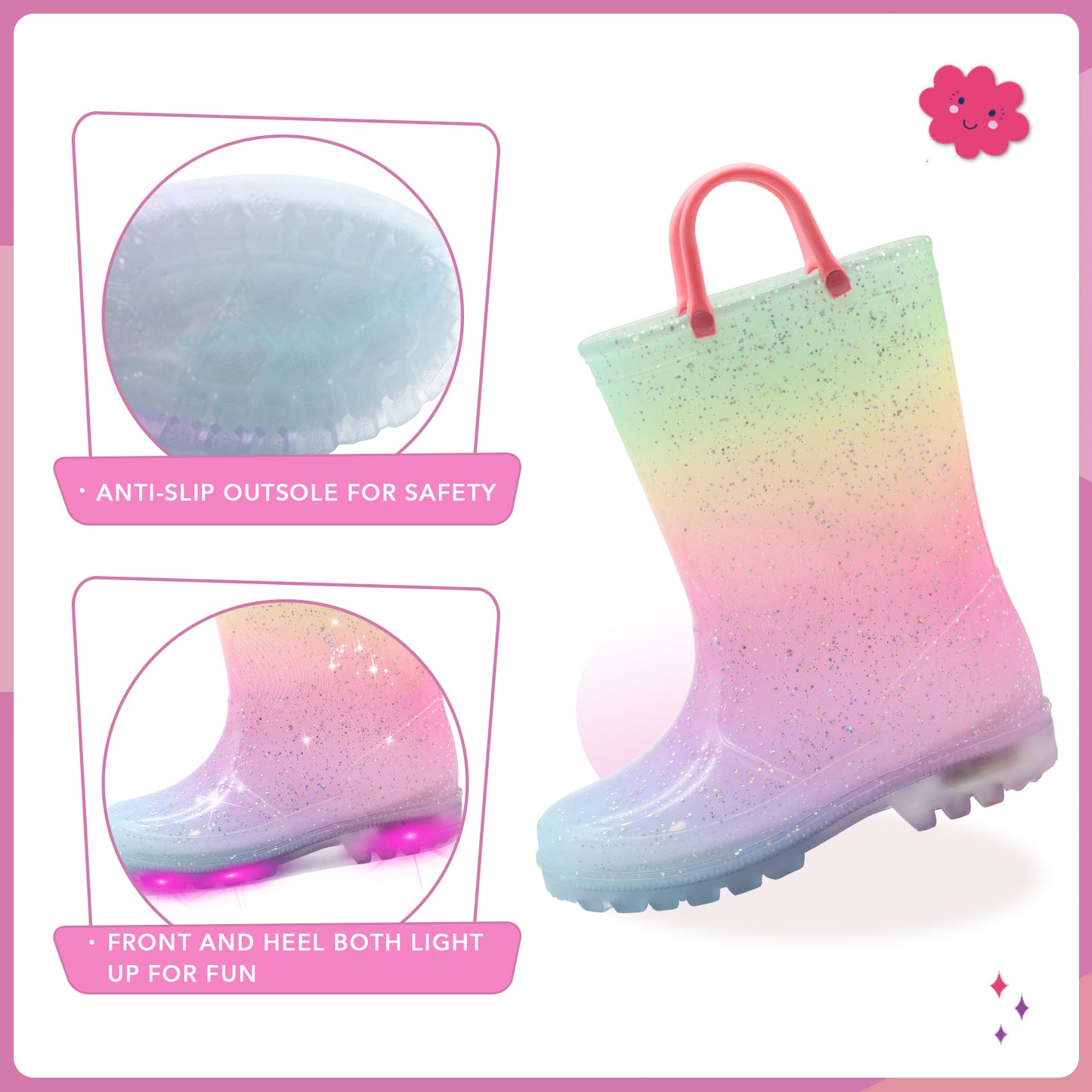 light up kids rain boots with handles