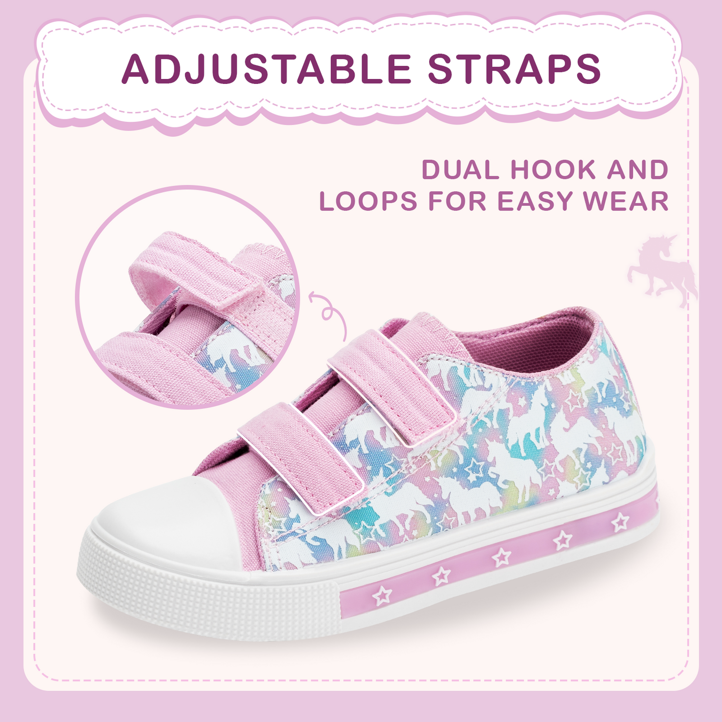 light up pink and purple unicorn dual straps sneakers