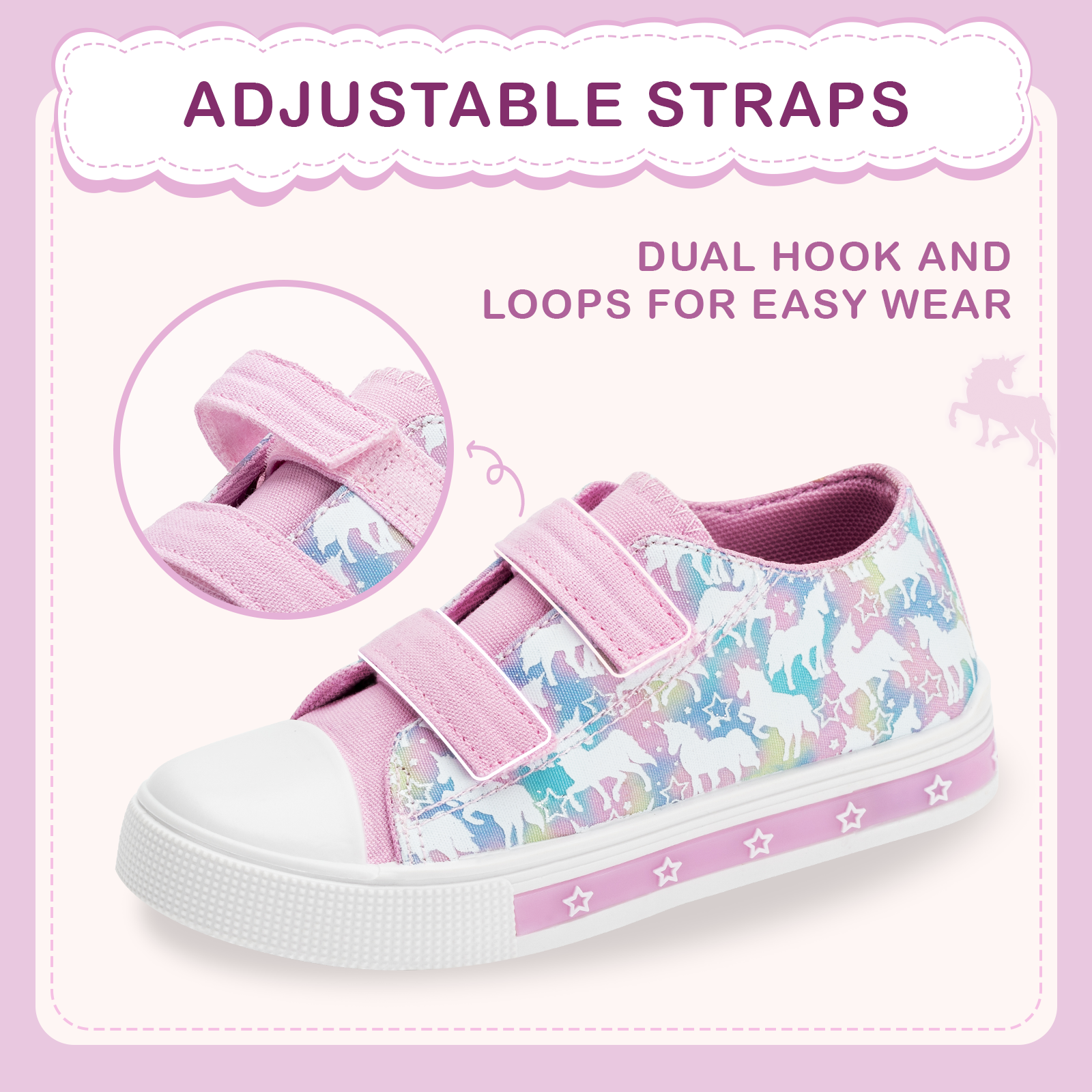 Light Up Pink And Purple Unicorn Dual Straps Sneakers