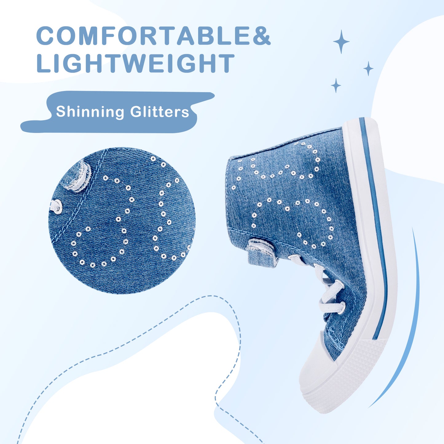 denim sequins top up sneakers