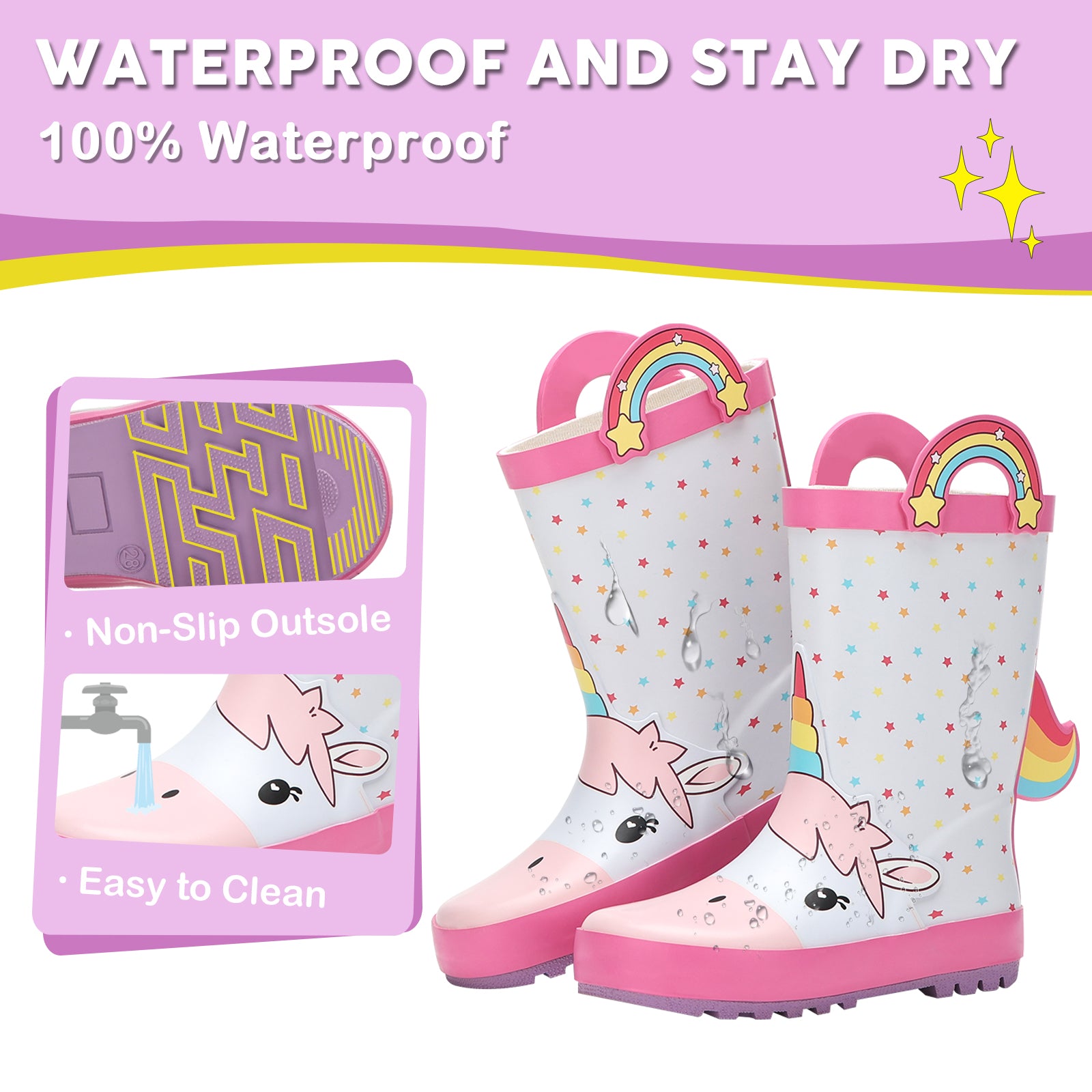Star Unicorn Rubber Rain Boots