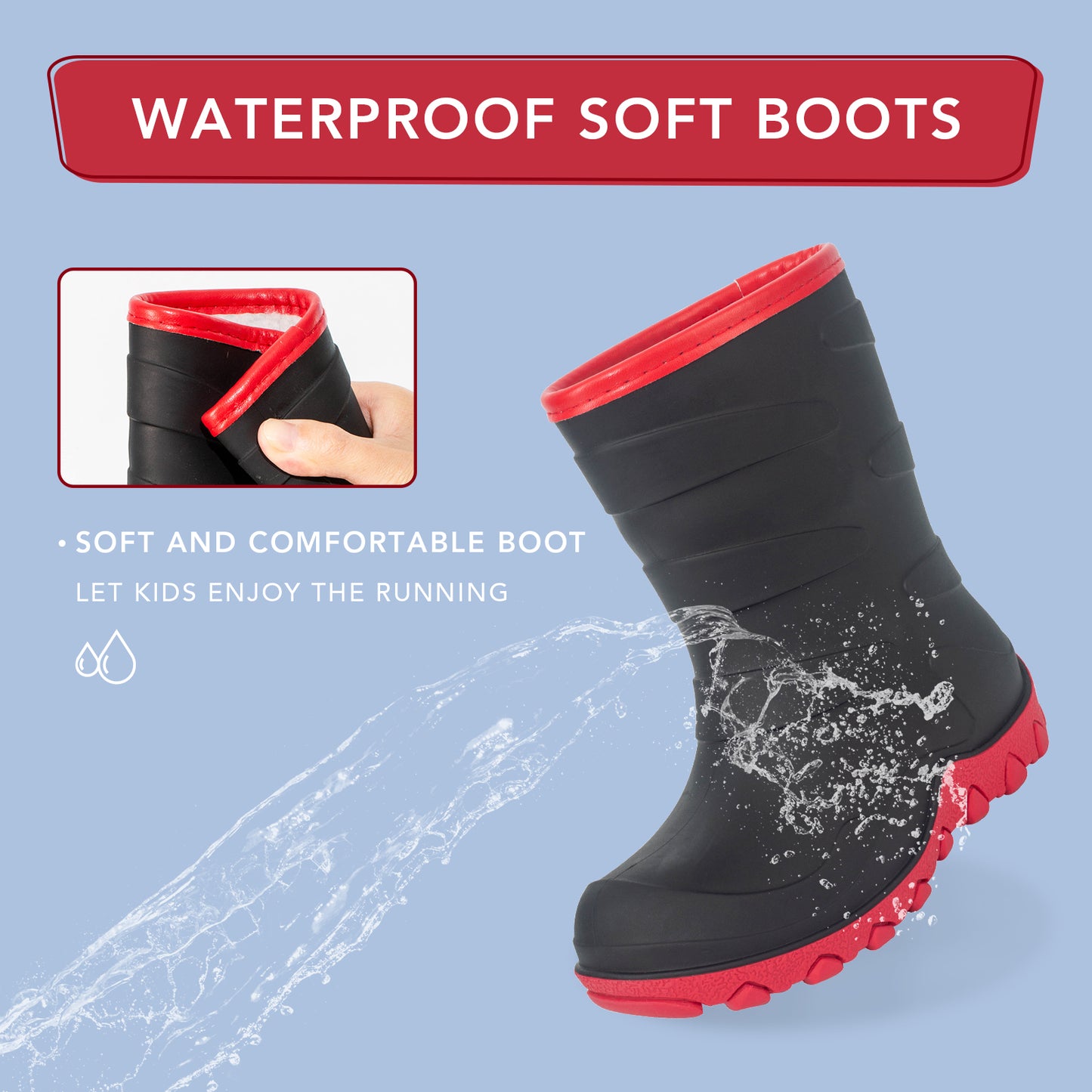 black red winter rain boots