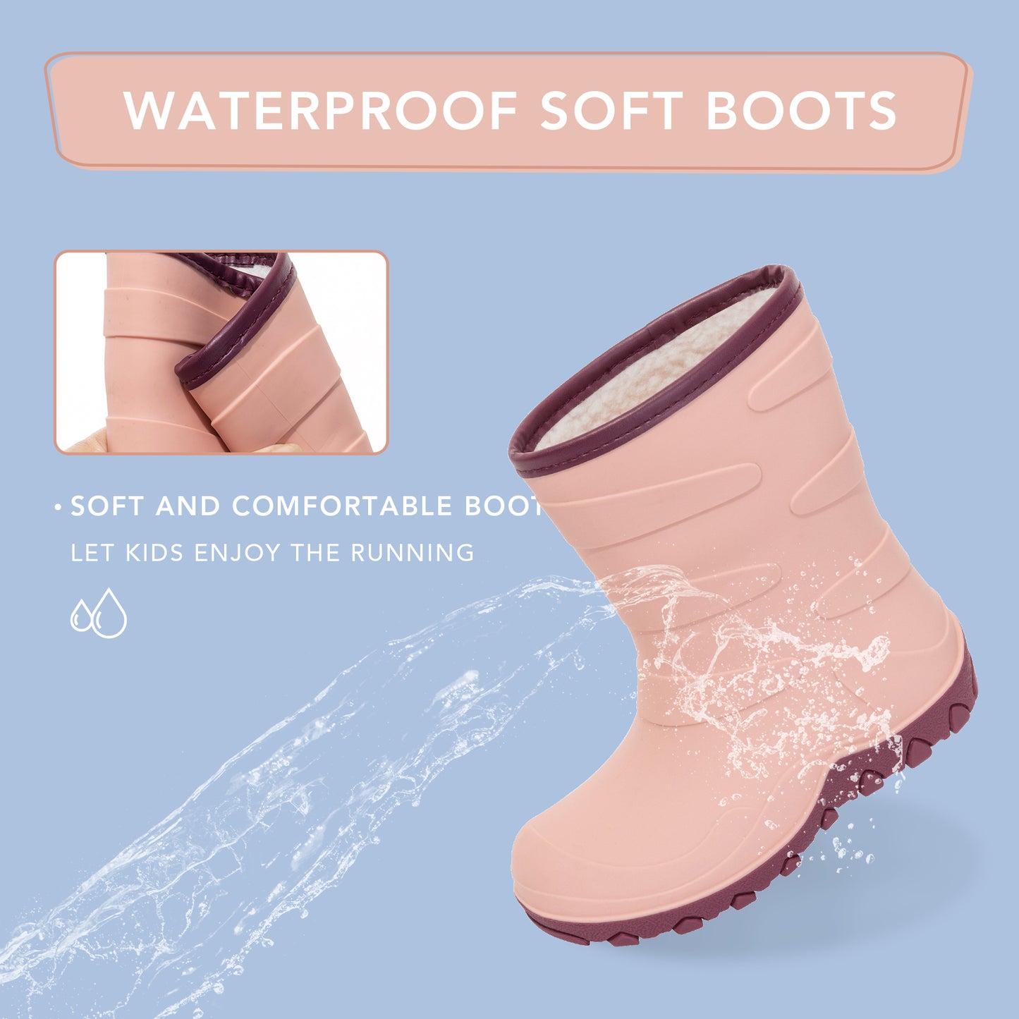 toddler kids bright flesh winter rain boots