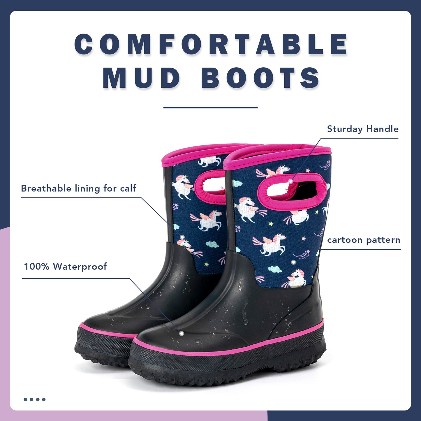 purple black unicorn mud boots