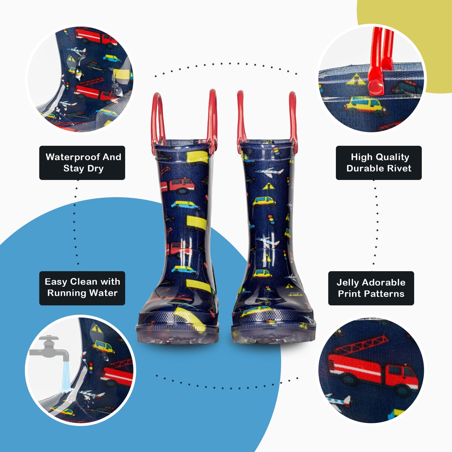 light up red blue car truck rain boots
