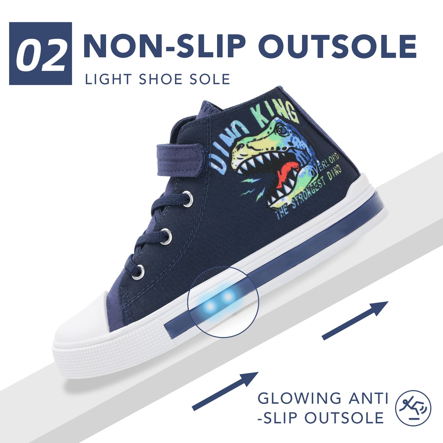 velcro tyrannosaurus rex light up high top canvas sneakers