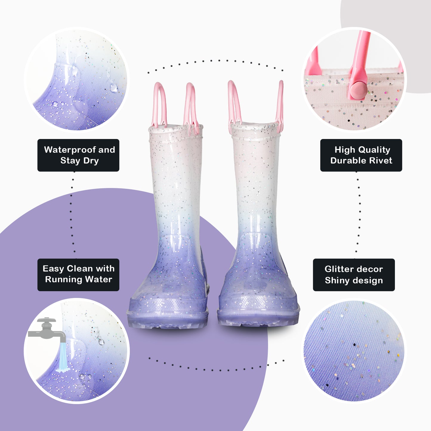 light up kids rain boots with handles
