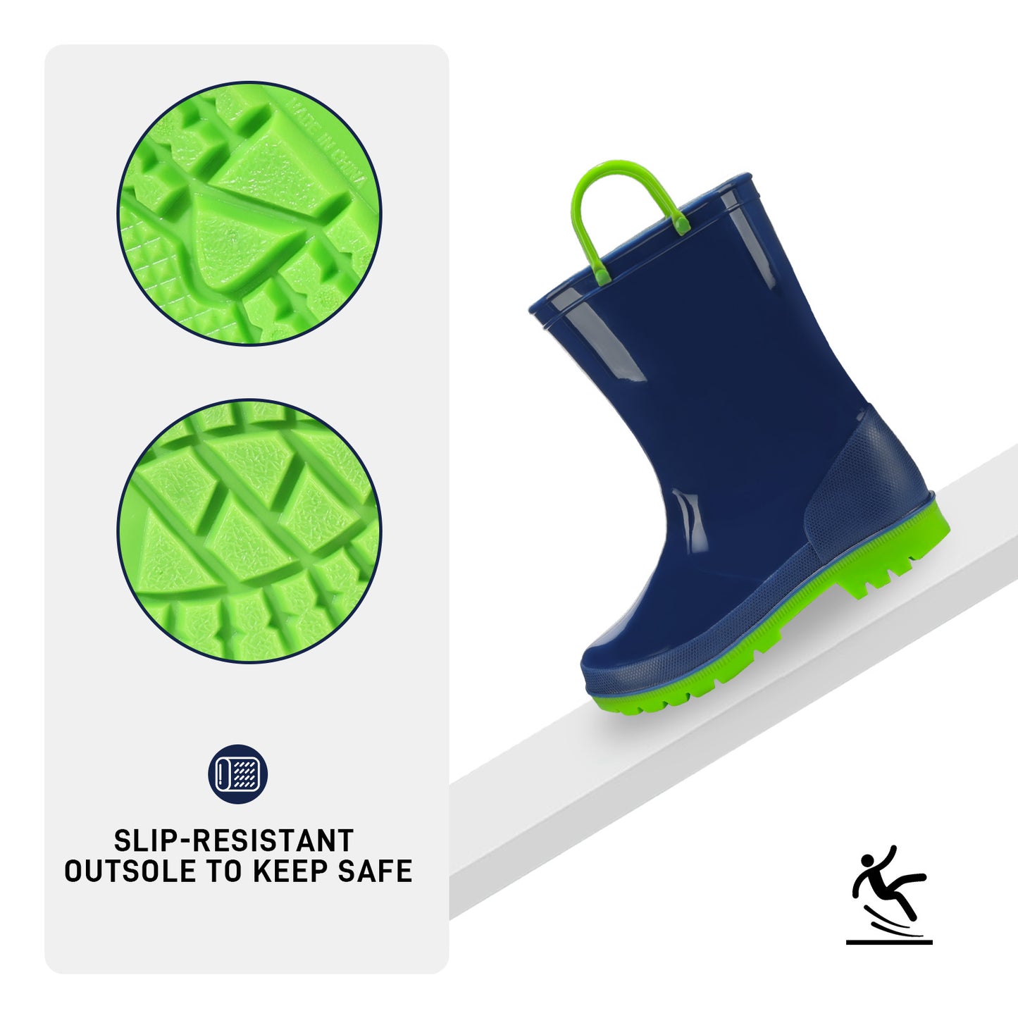 toddler kids navy green contrast rain boots