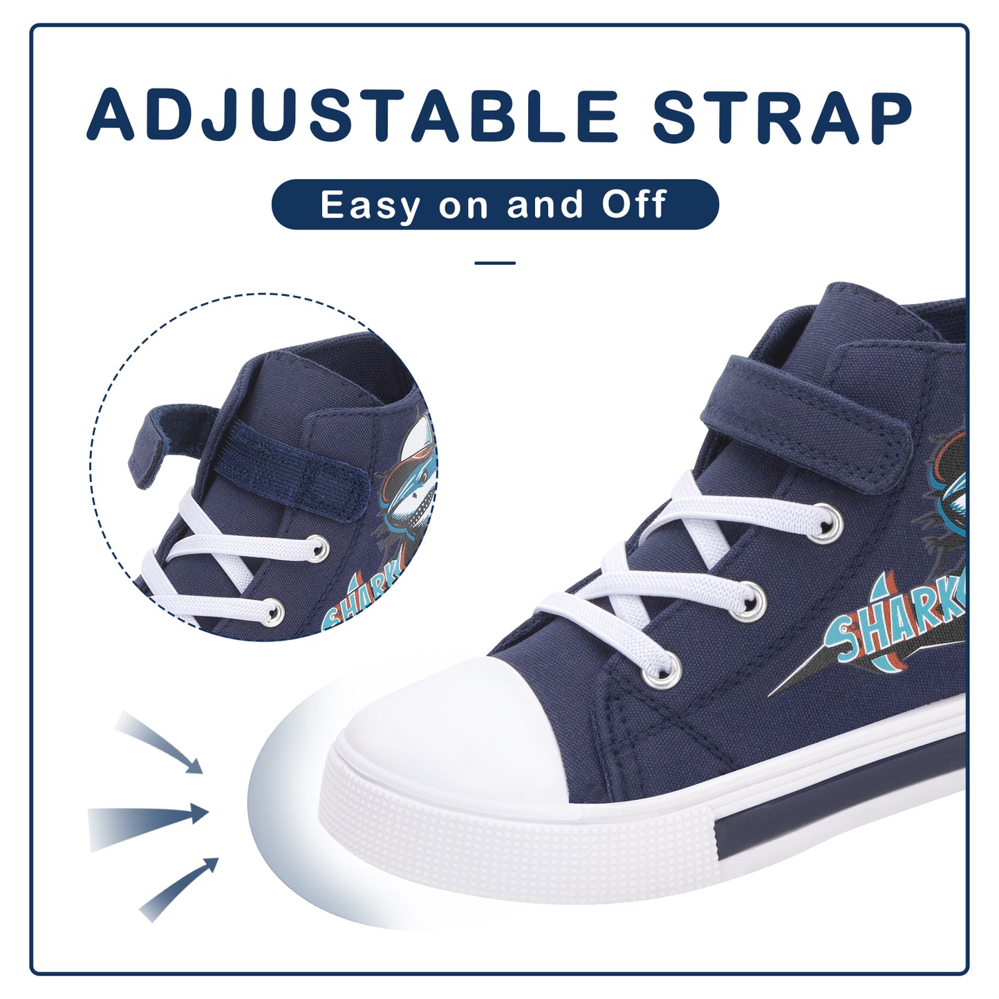 velcro hat shark light up high top canvas sneakers