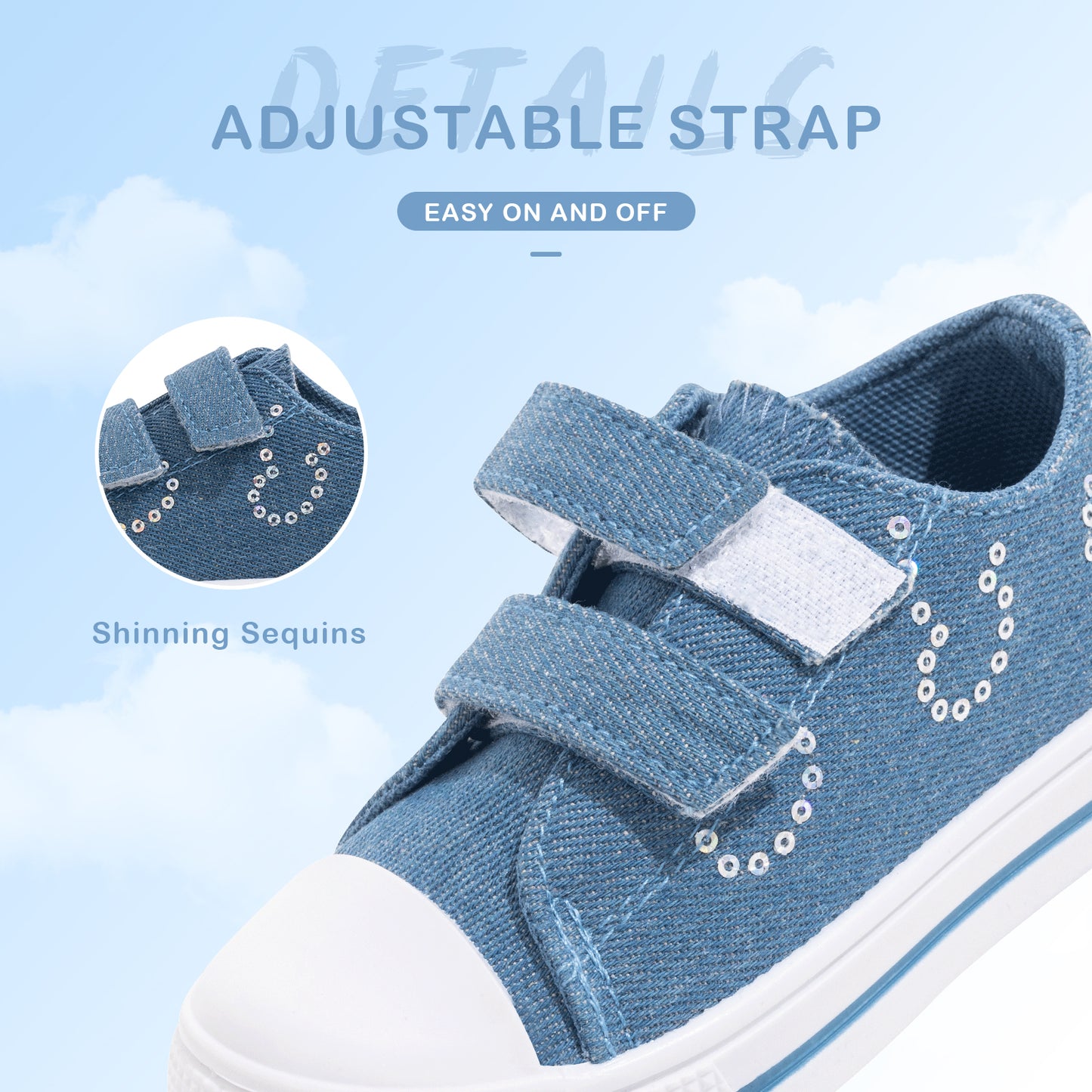 denim sequins dual straps sneakers