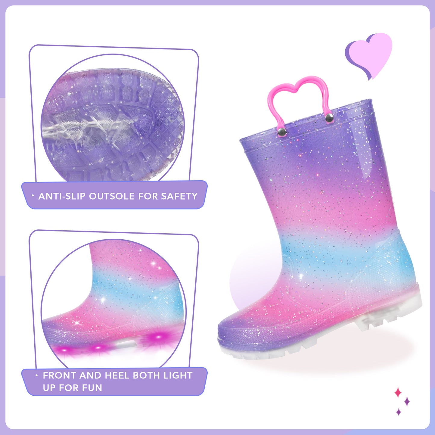 light up kids rain boots with handles