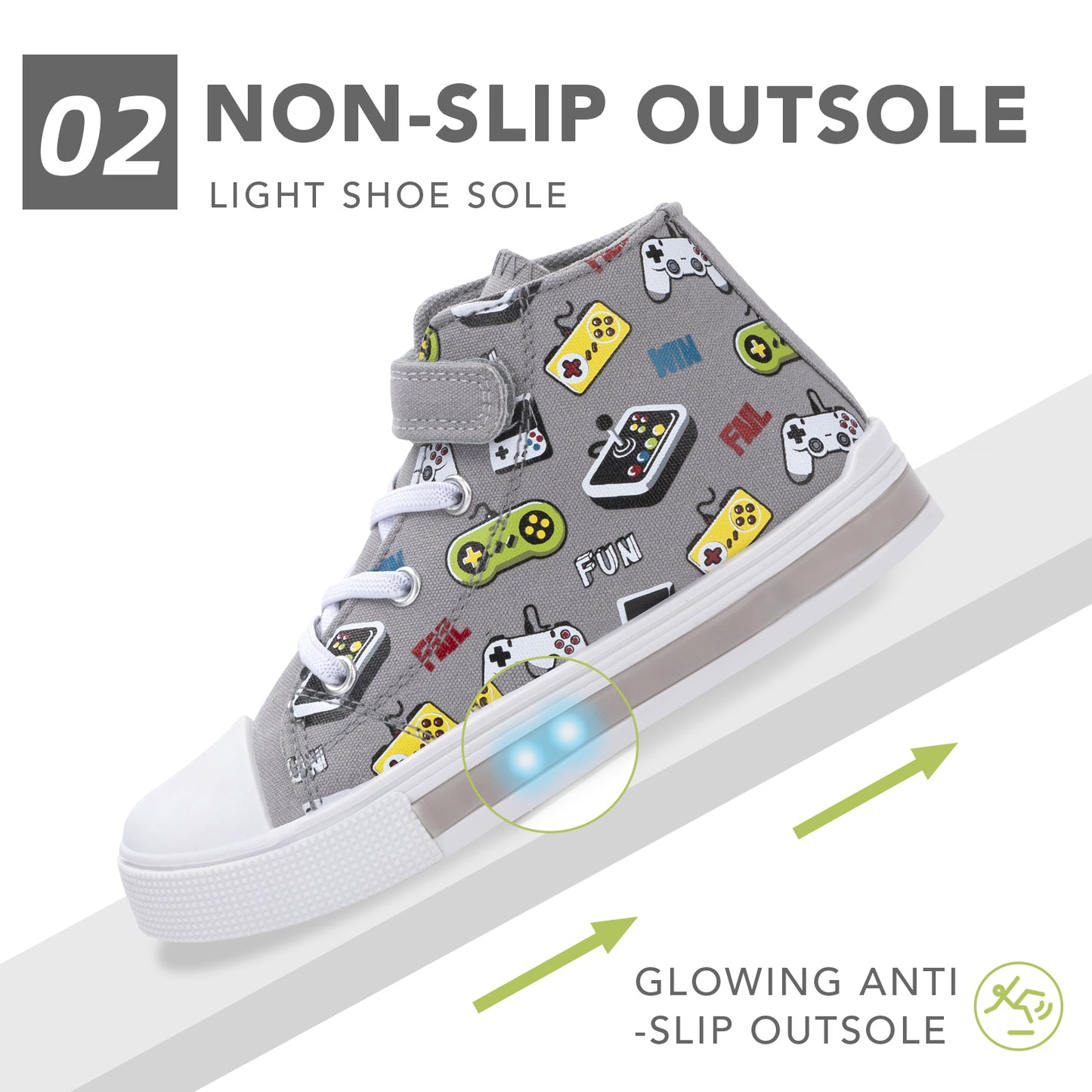 high top lightweight canvas pumps with game console