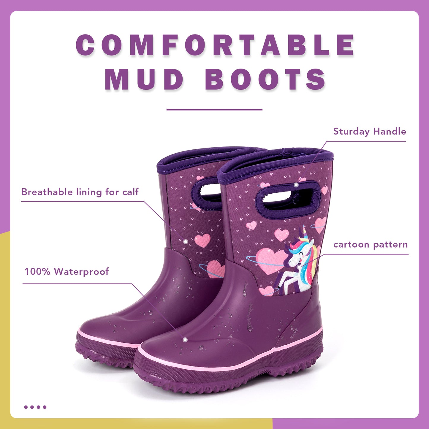 purple unicorn mud boots