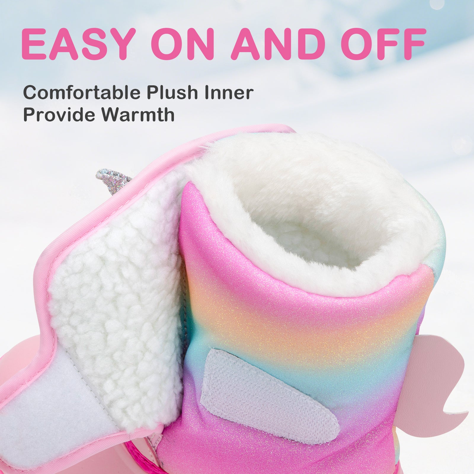 Toddler Girl Pink Unicorn Winter Snow Boots - FUNCOO