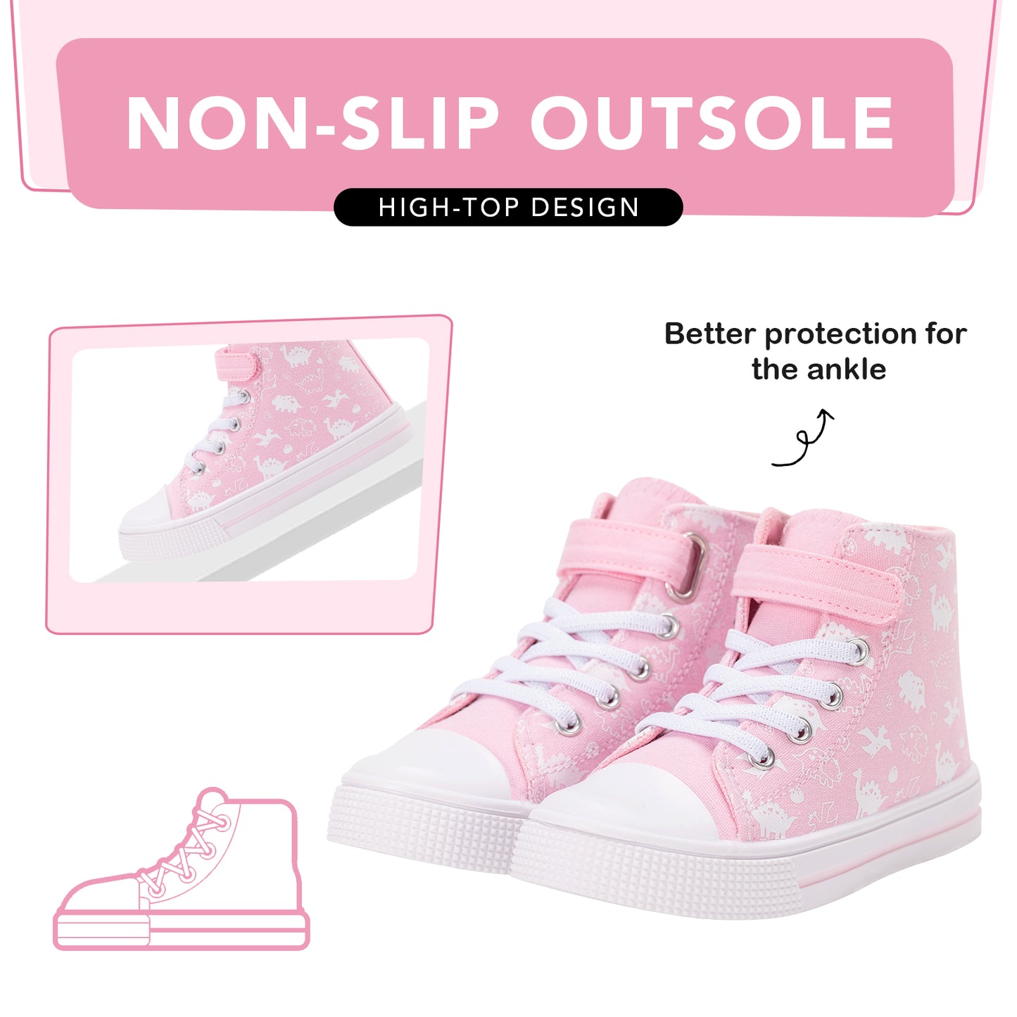 kids toddler sneakers pink little dinosaur