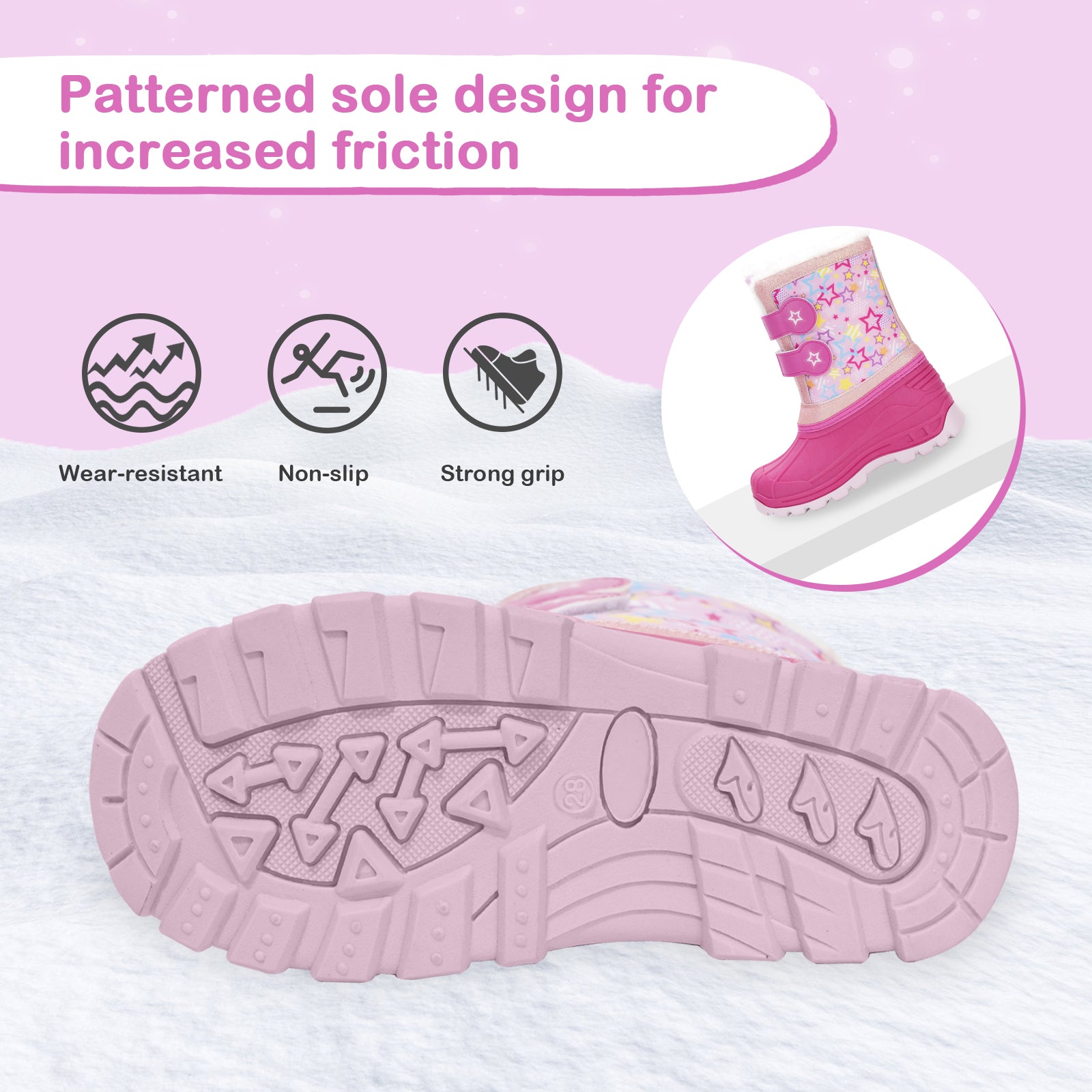 Toddler Girls Star Winter Snow Boots - FUNCOO