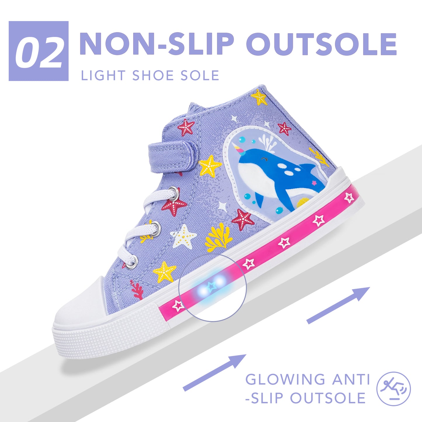 children's shoe with non-slip outsole feature on a white background