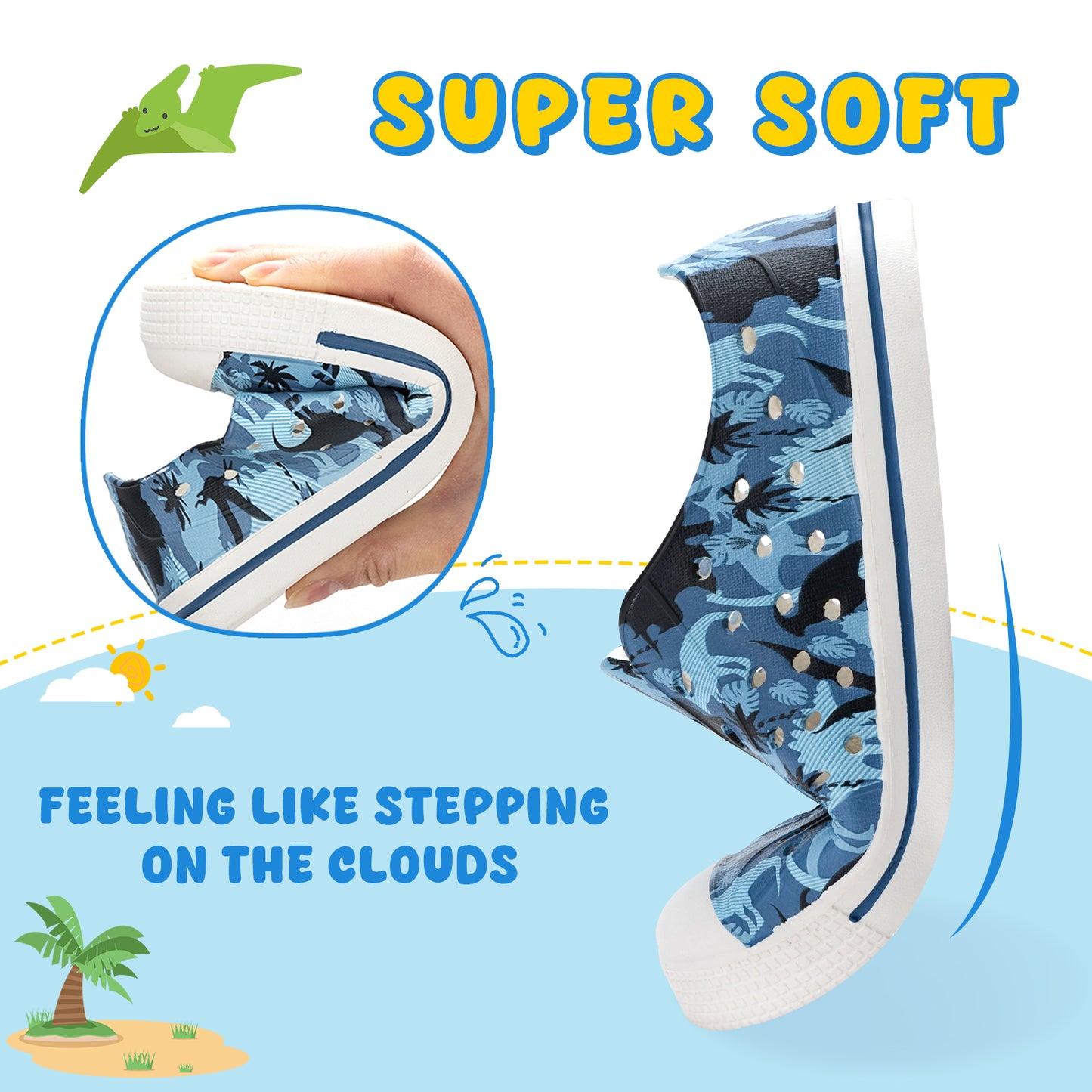 lightweight summer blue navy dinosaur sandals for kids