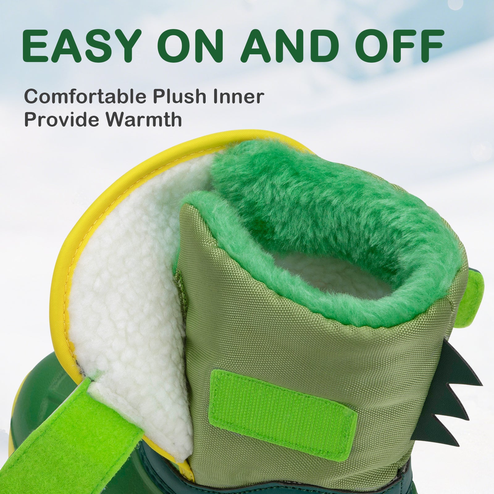 Toddler Boy Green Dinosaur Winter Snow Boots - FUNCOO