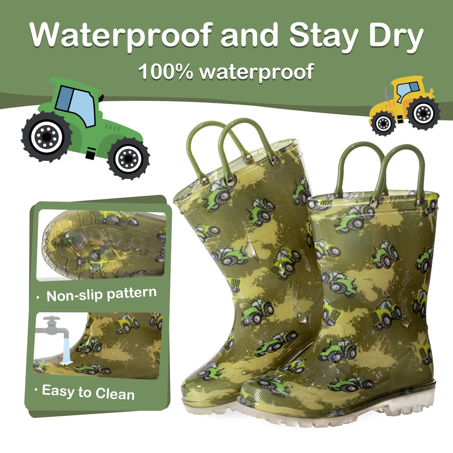 camouflage tractor light up kids wellies