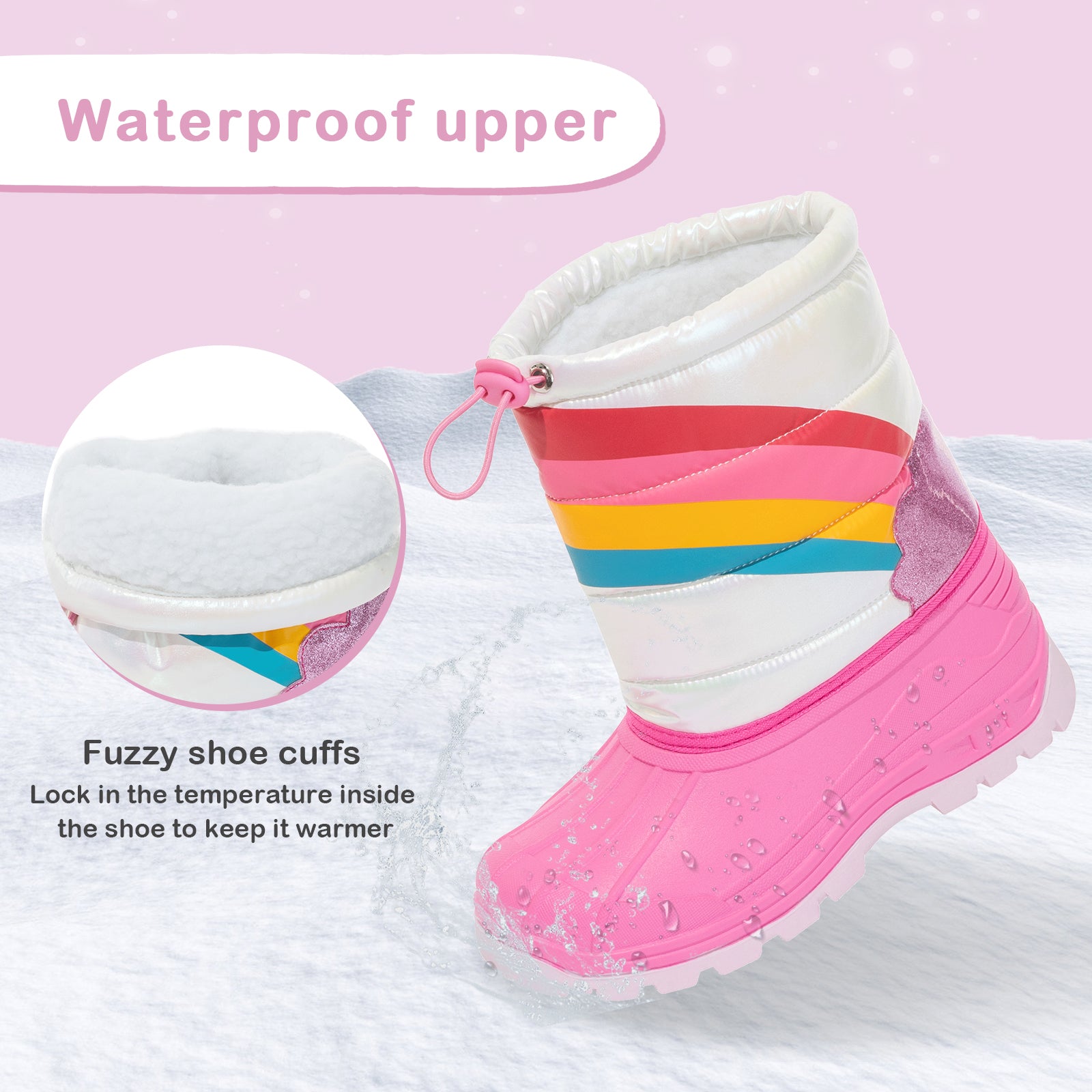 Toddler Girls Rainbow Winter Snow Boots - FUNCOO