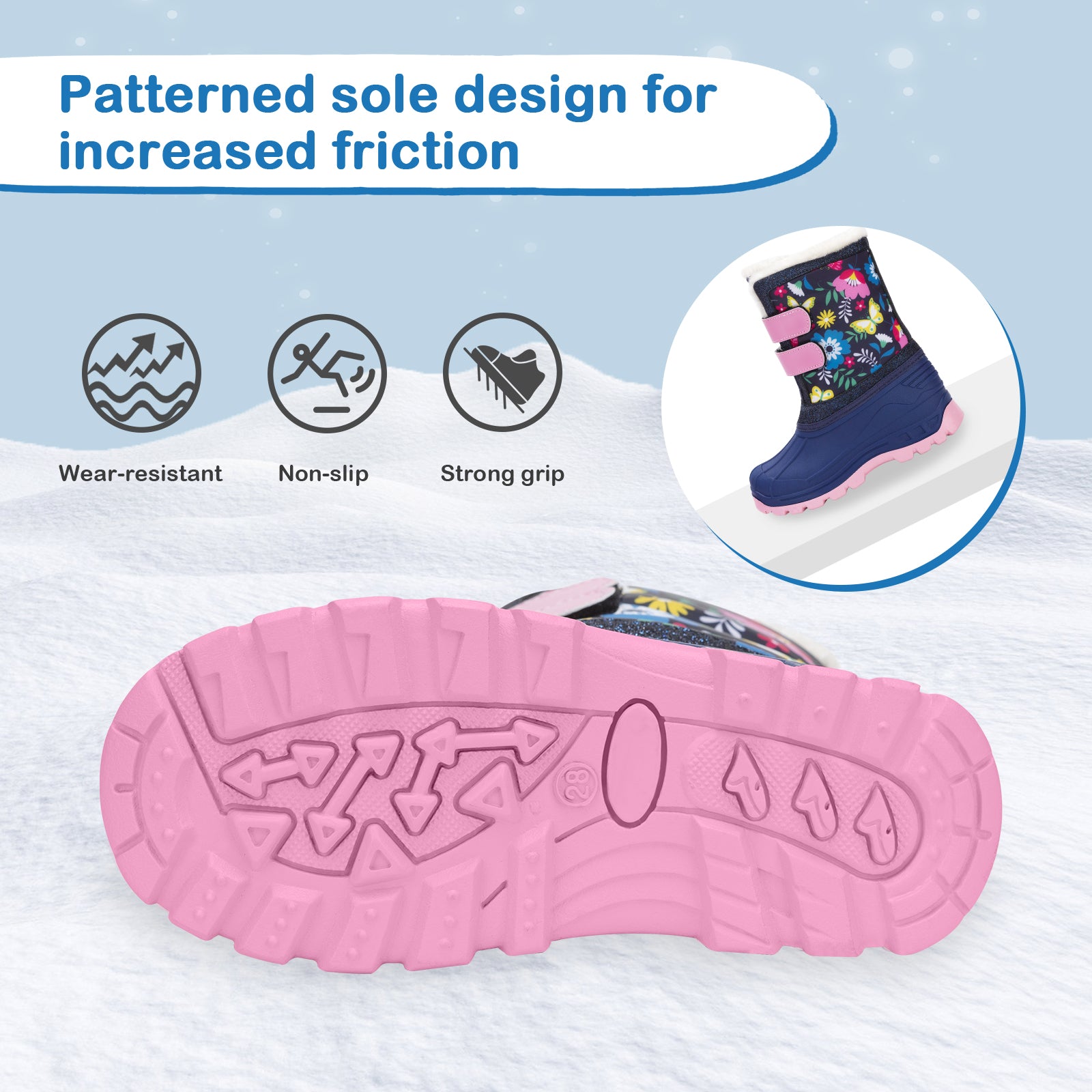 Toddler Girls Flower Winter Snow Boots - FUNCOO