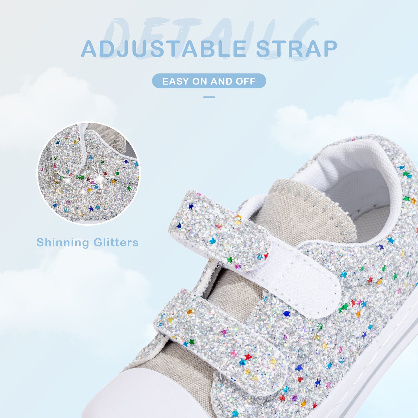 silver glitters dual straps sneakers