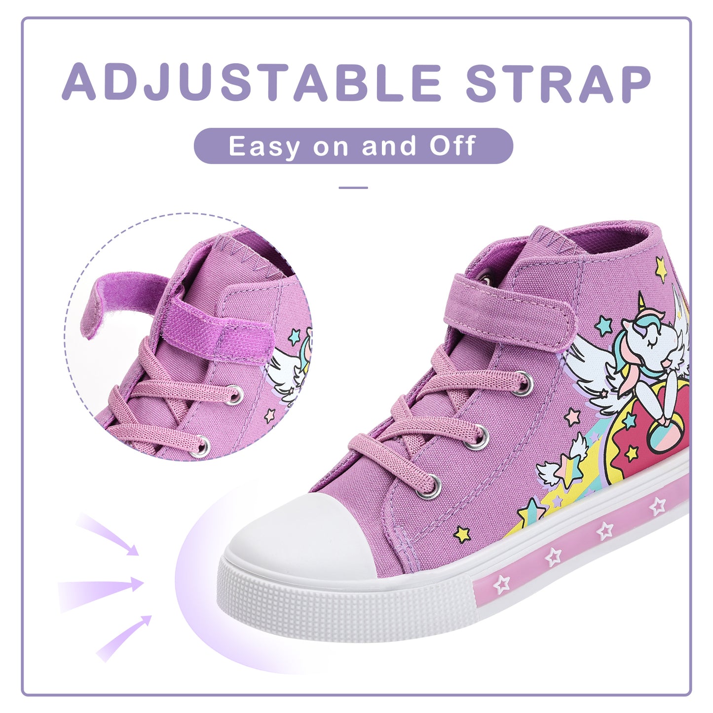 velcro pink donut unicorn light up high top canvas sneakers