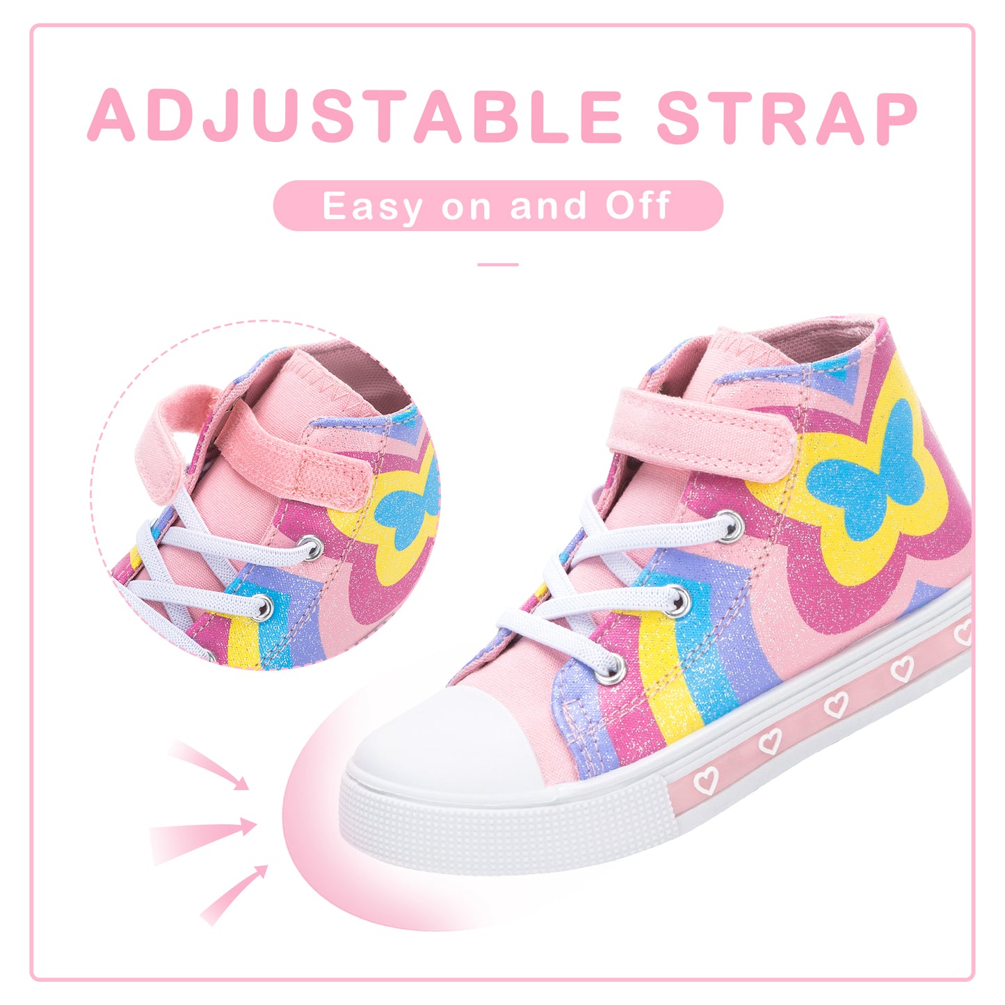 velcro kaleidoscope butterfly light up high top canvas sneakers