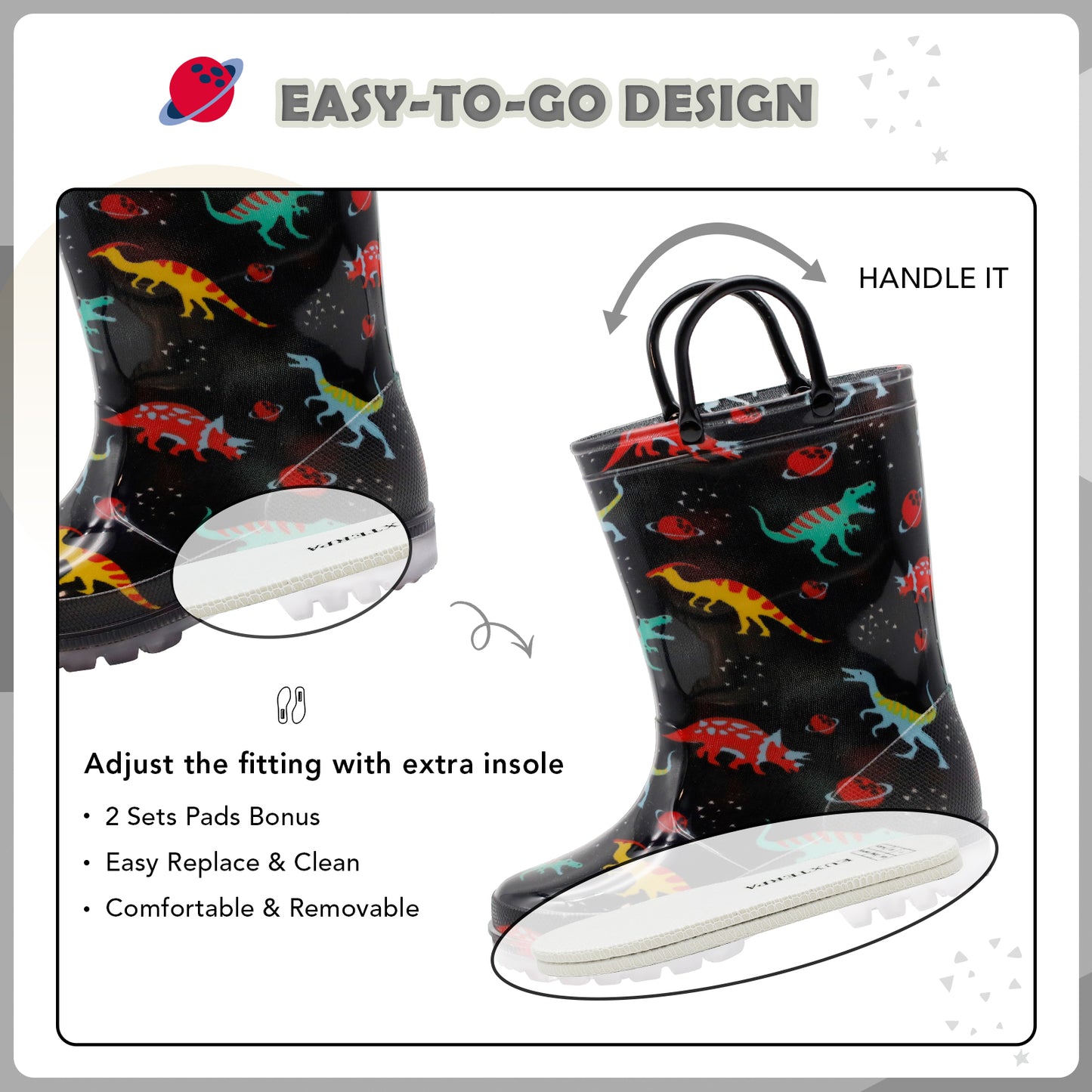 light up kids rain boots with handles