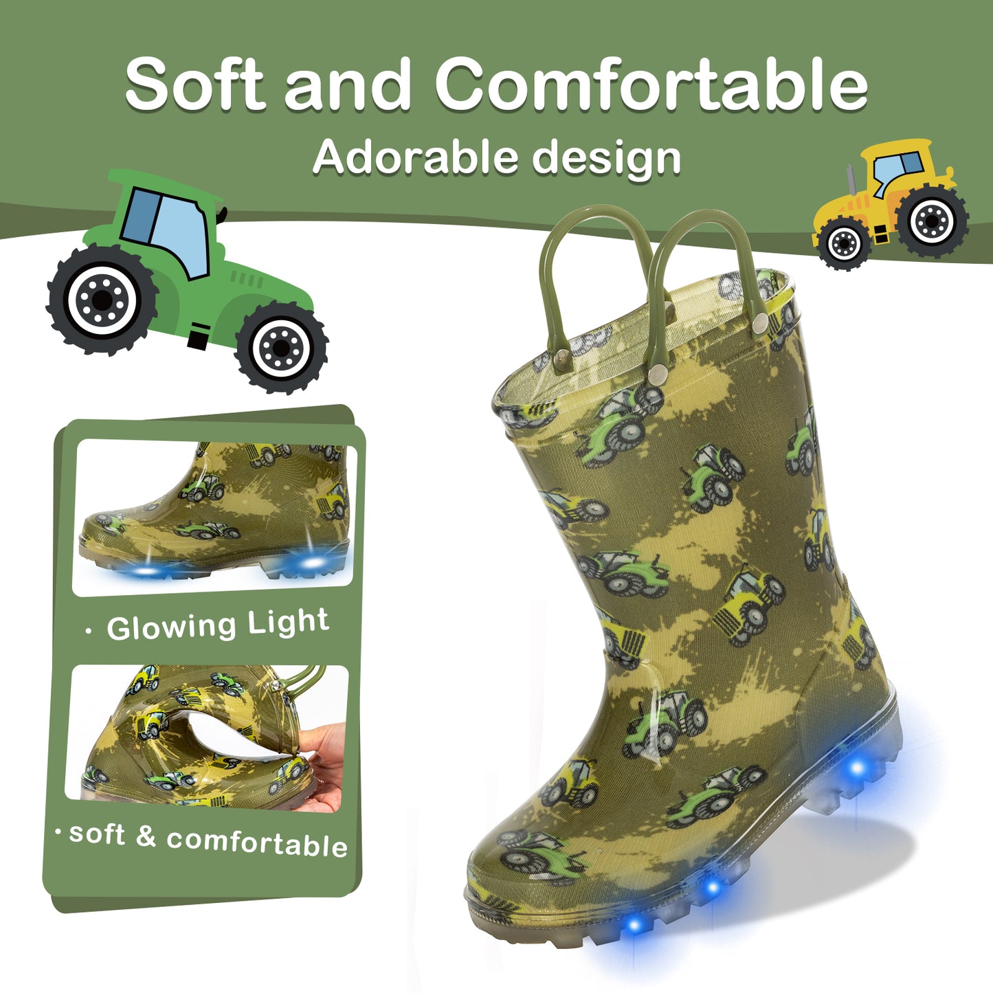 light up camouflage tractor rain boots