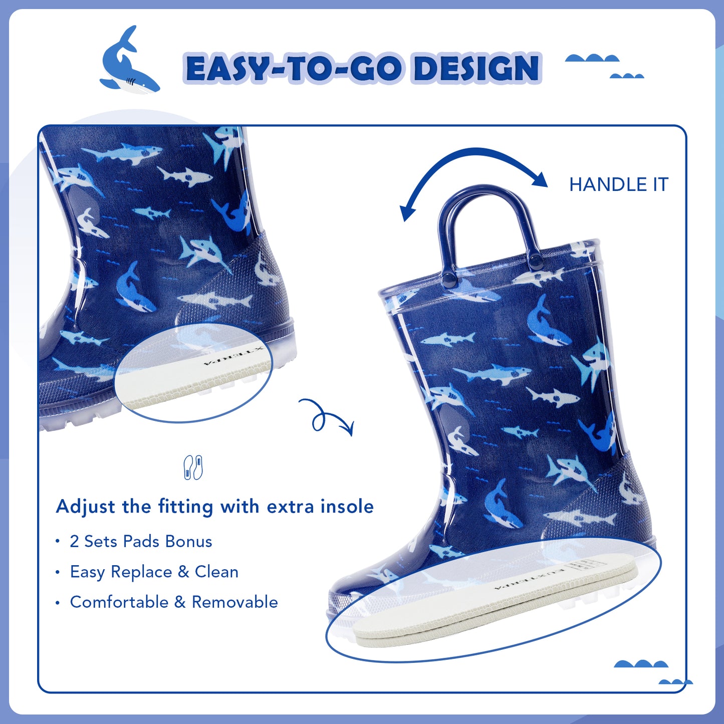 light up kids rain boots with handles - funcoo