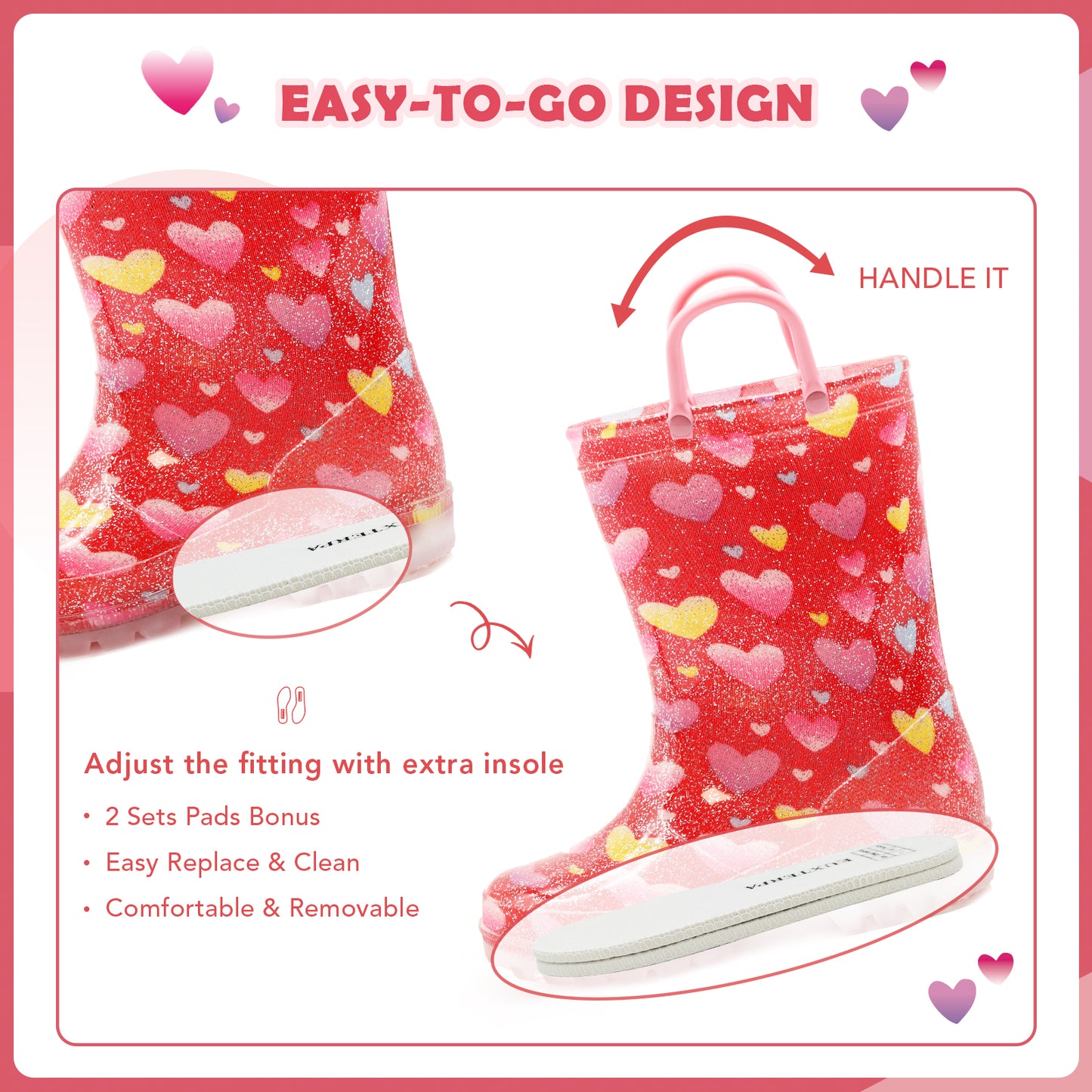 light up kids rain boots with handles - funcoo