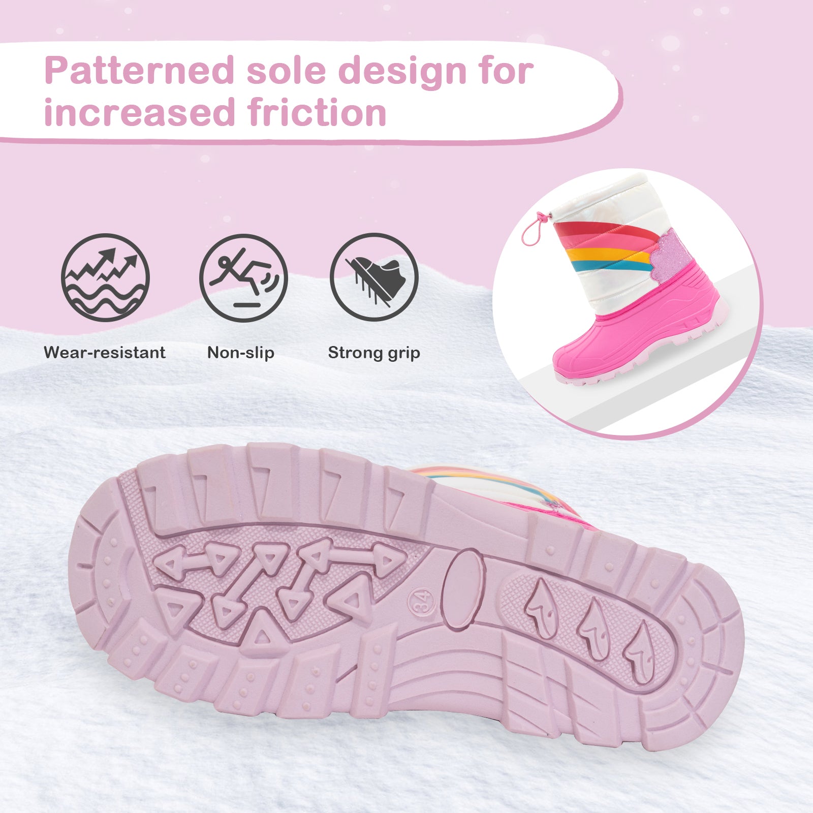 Toddler Girls Rainbow Winter Snow Boots - FUNCOO