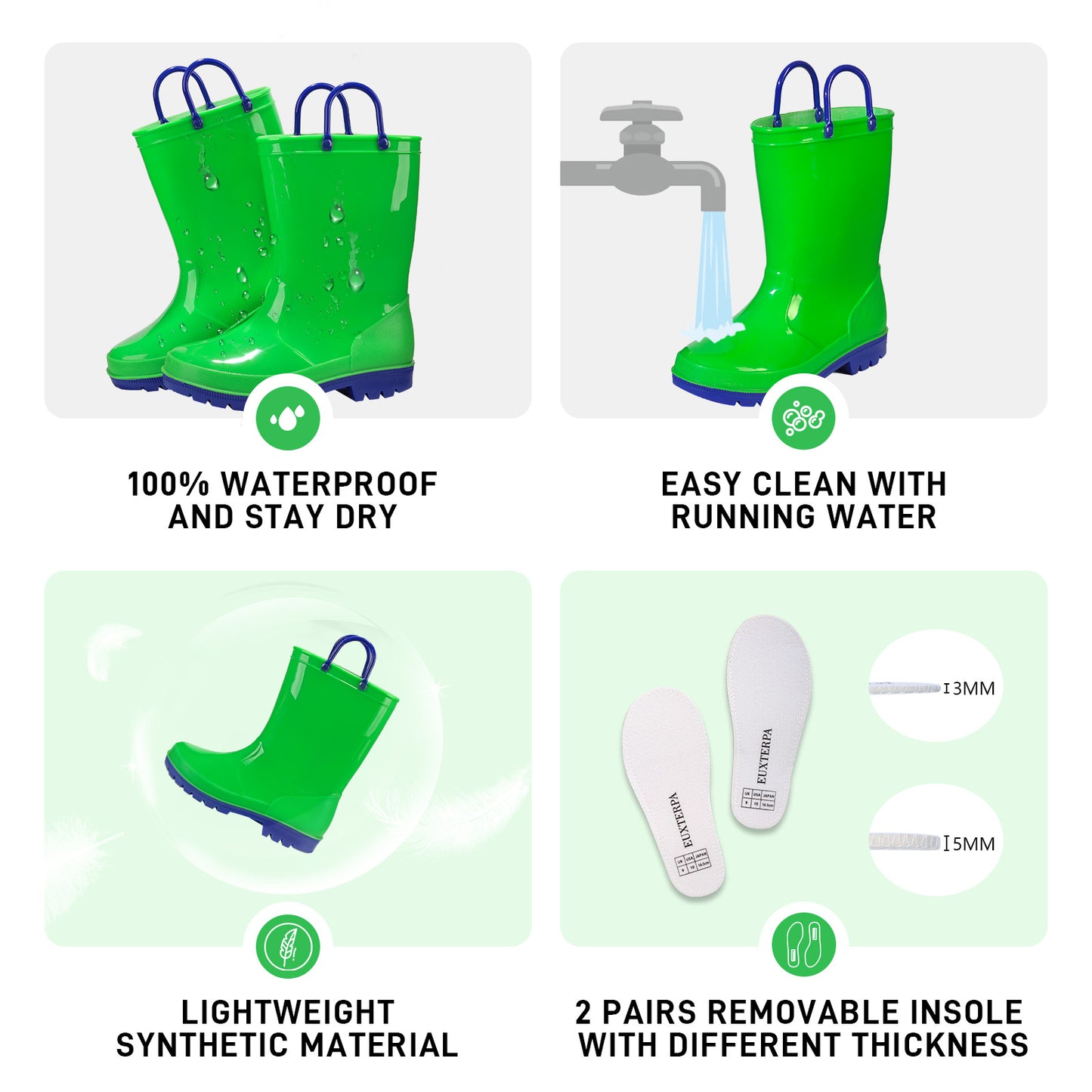 toddler kids green and purple contrast contrast rain boots