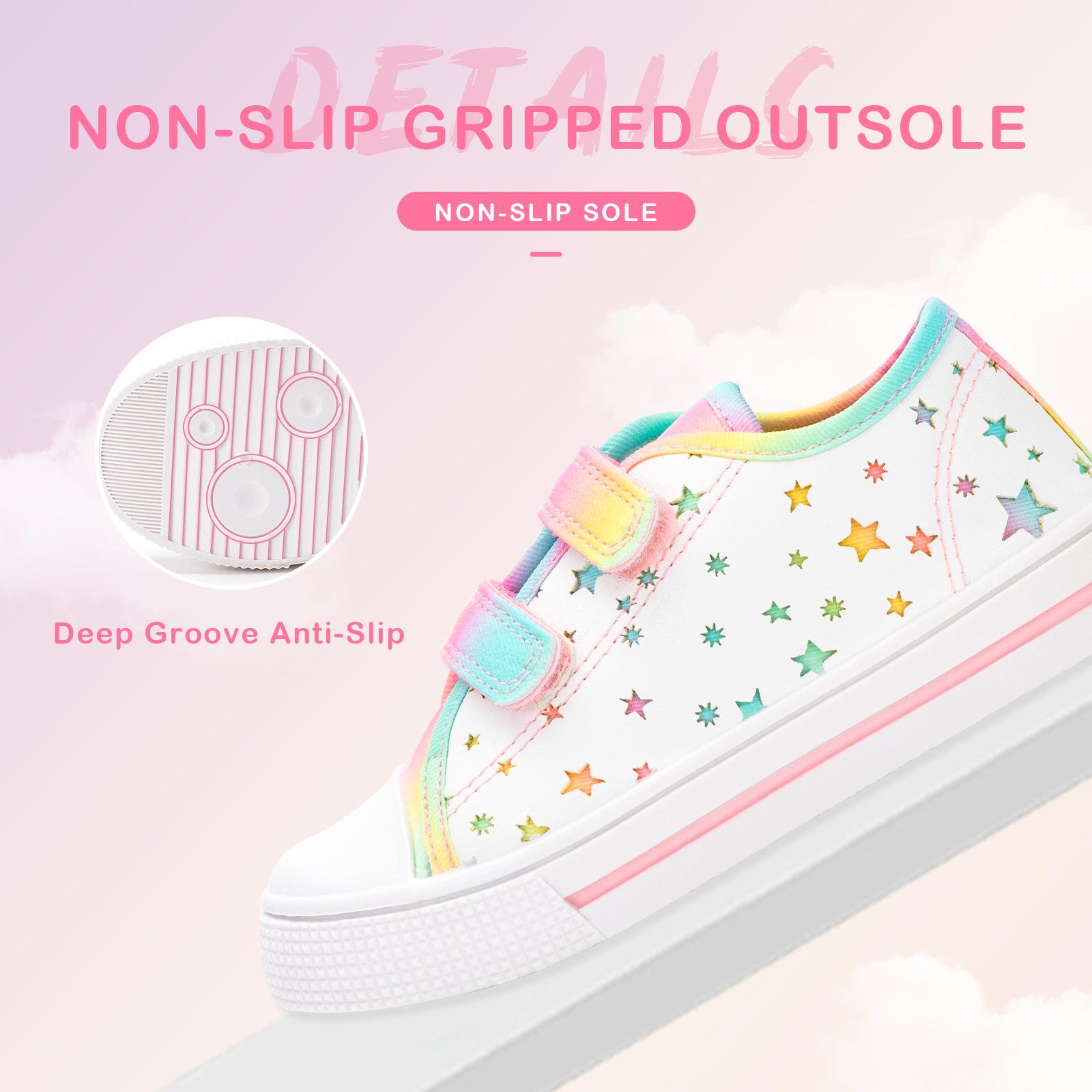 Boys Girls Sneakers PU Hollow Star And Moon Canvas Shoes