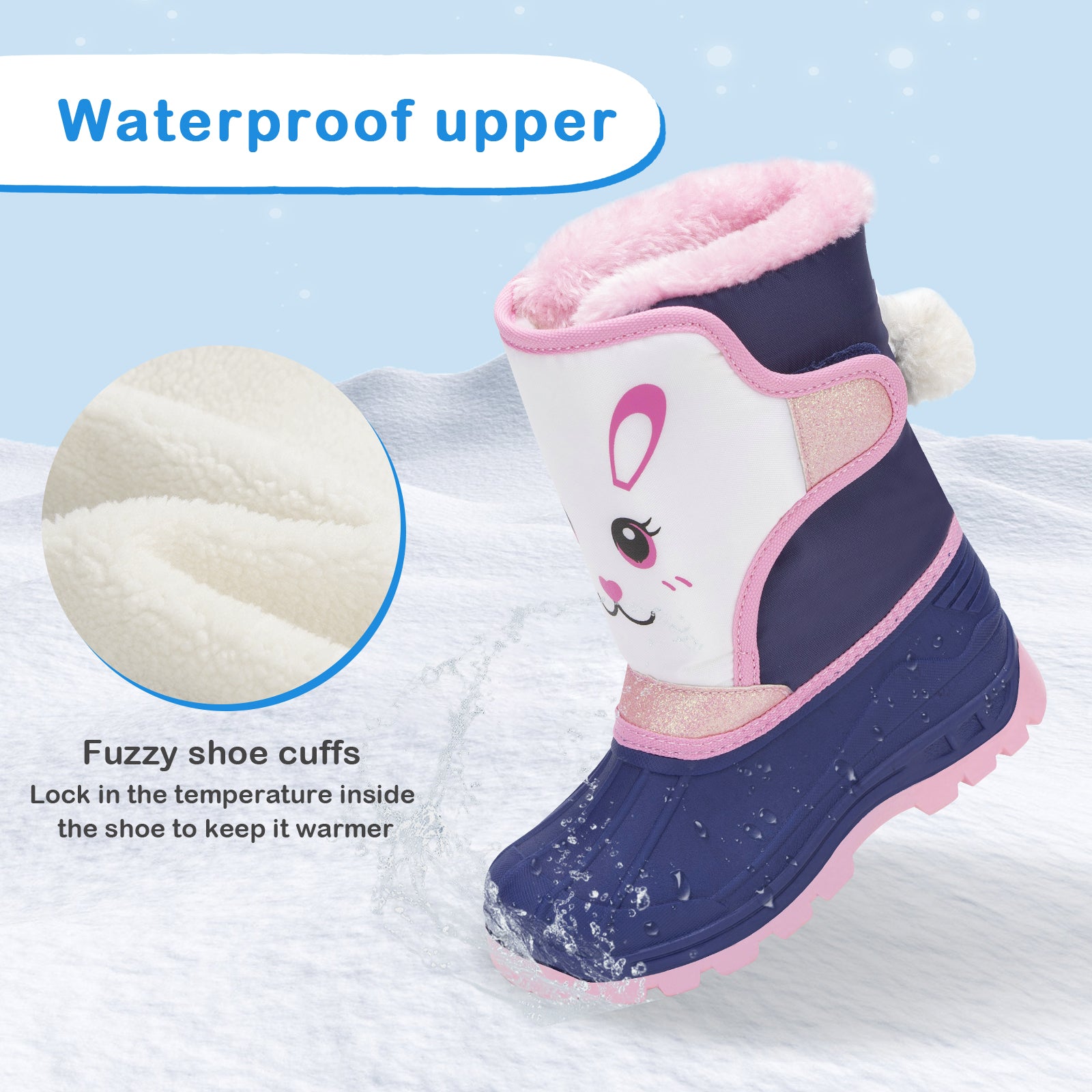 Toddler Girls Rabbit Winter Snow Boots - FUNCOO