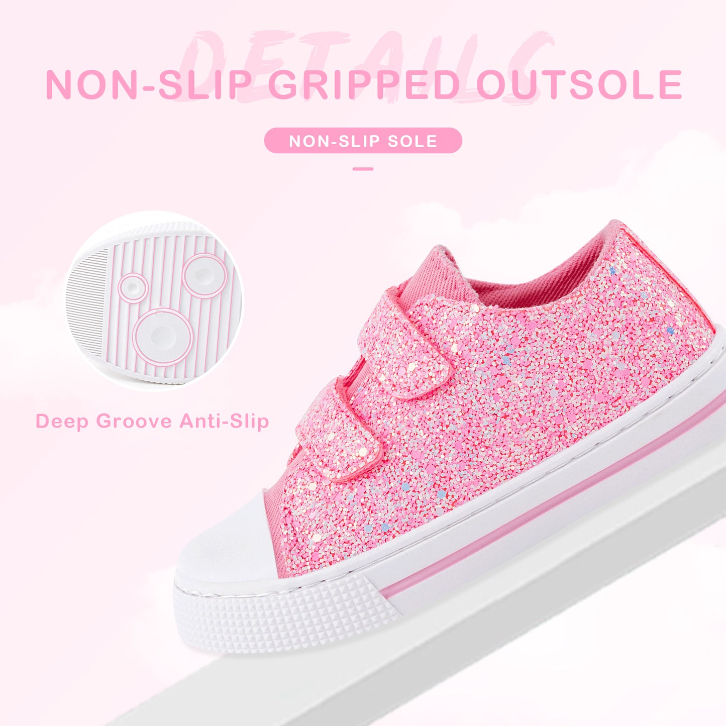 pink glitters dual straps canvas shoes for kids