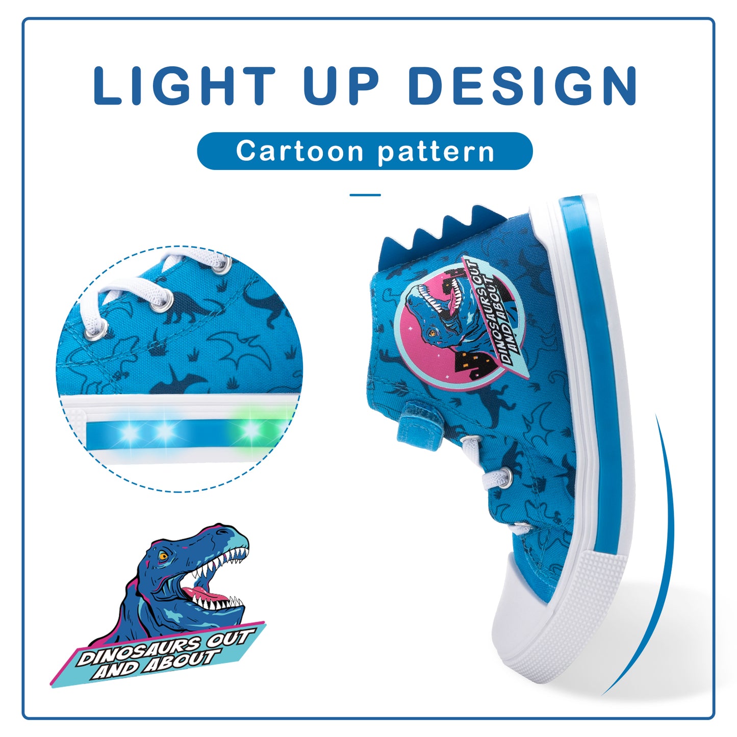 velcro dinosaurs out and about light up high top canvas sneakers