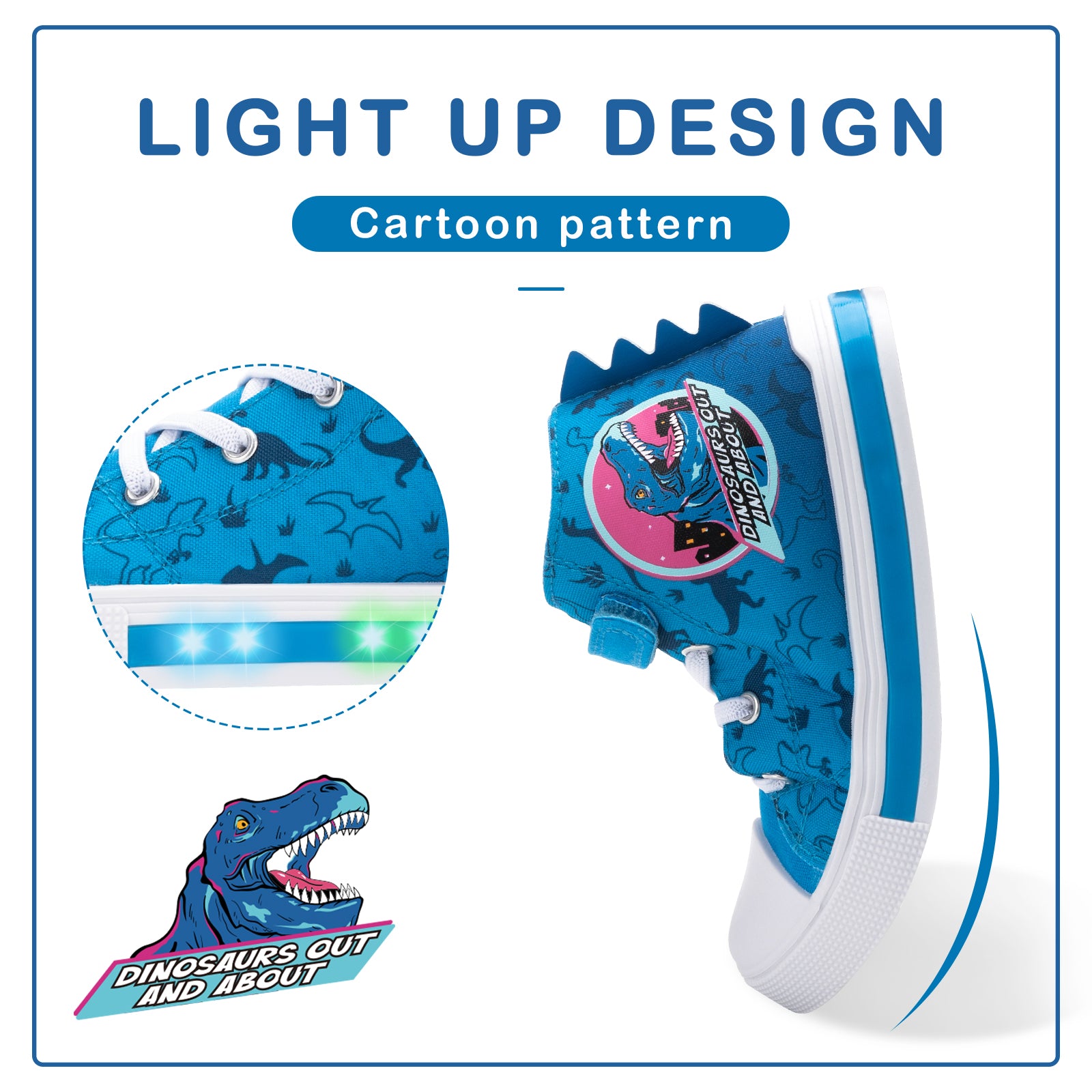 Velcro Dinosaurs Out And About Light Up High Top Canvas Sneakers