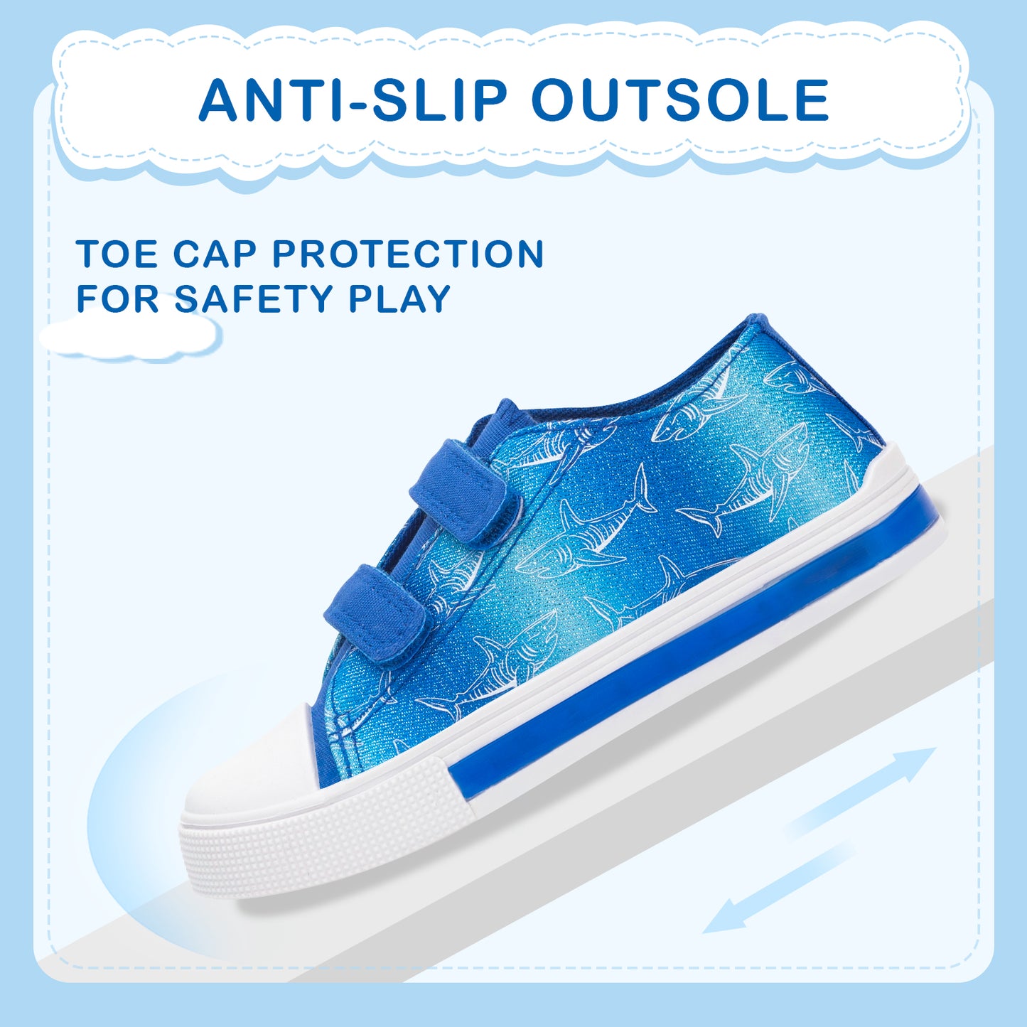 light up blue line shark dual straps sneakers
