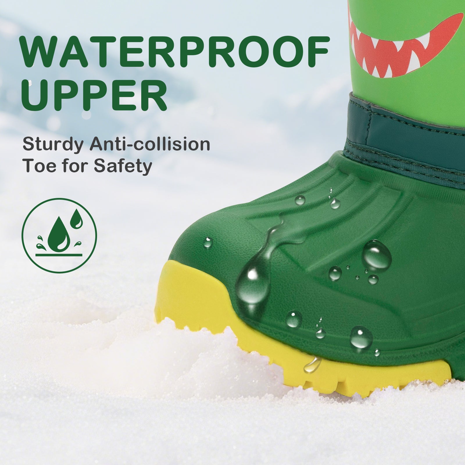 Toddler Boy Green Dinosaur Winter Snow Boots - FUNCOO