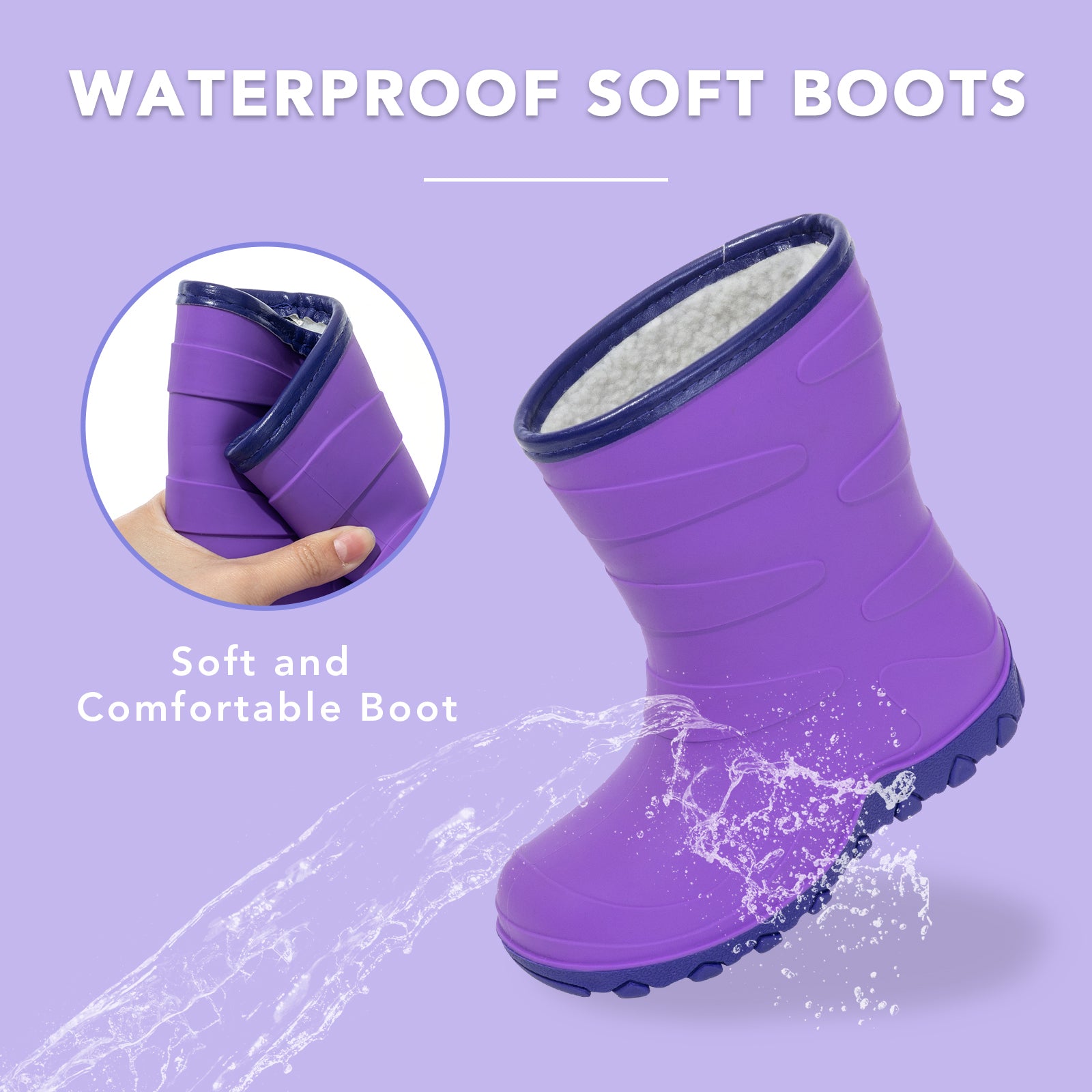 Toddler Kids Bright Purple Winter Rain Boots
