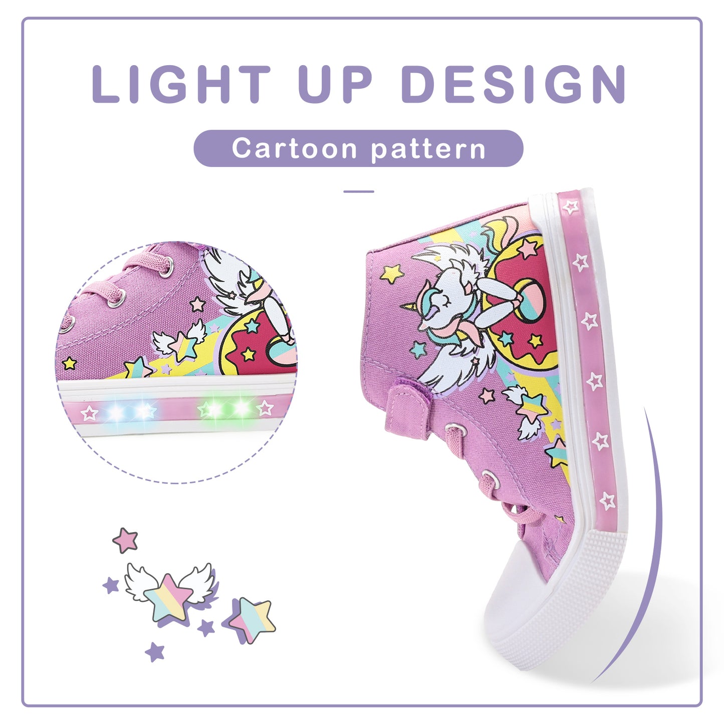 velcro pink donut unicorn light up high top canvas sneakers